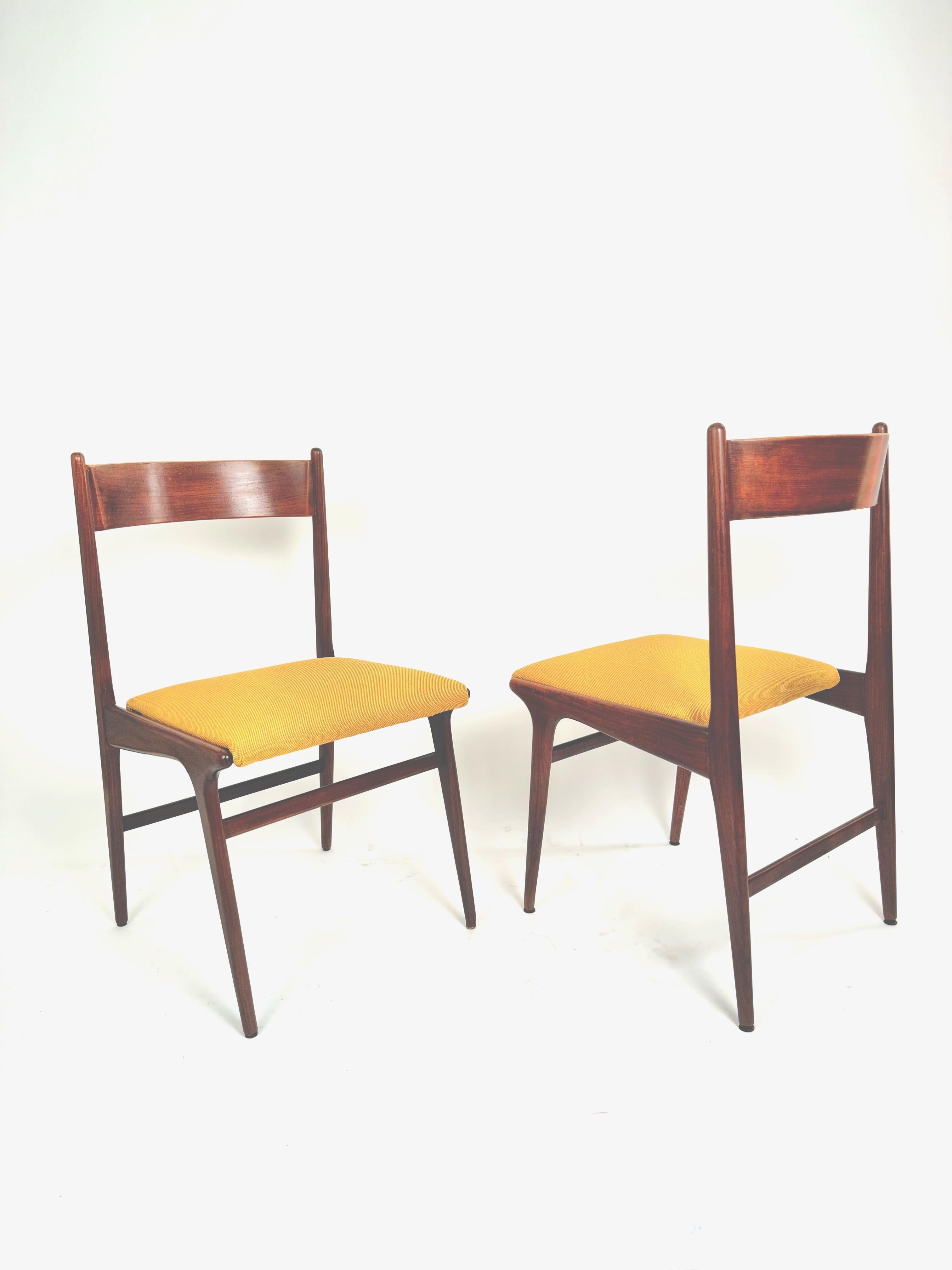 Carlo de Carli MidSet of Four Teak Dining Chairs in Kvadrat Yello Fabric, 1960s For Sale 7