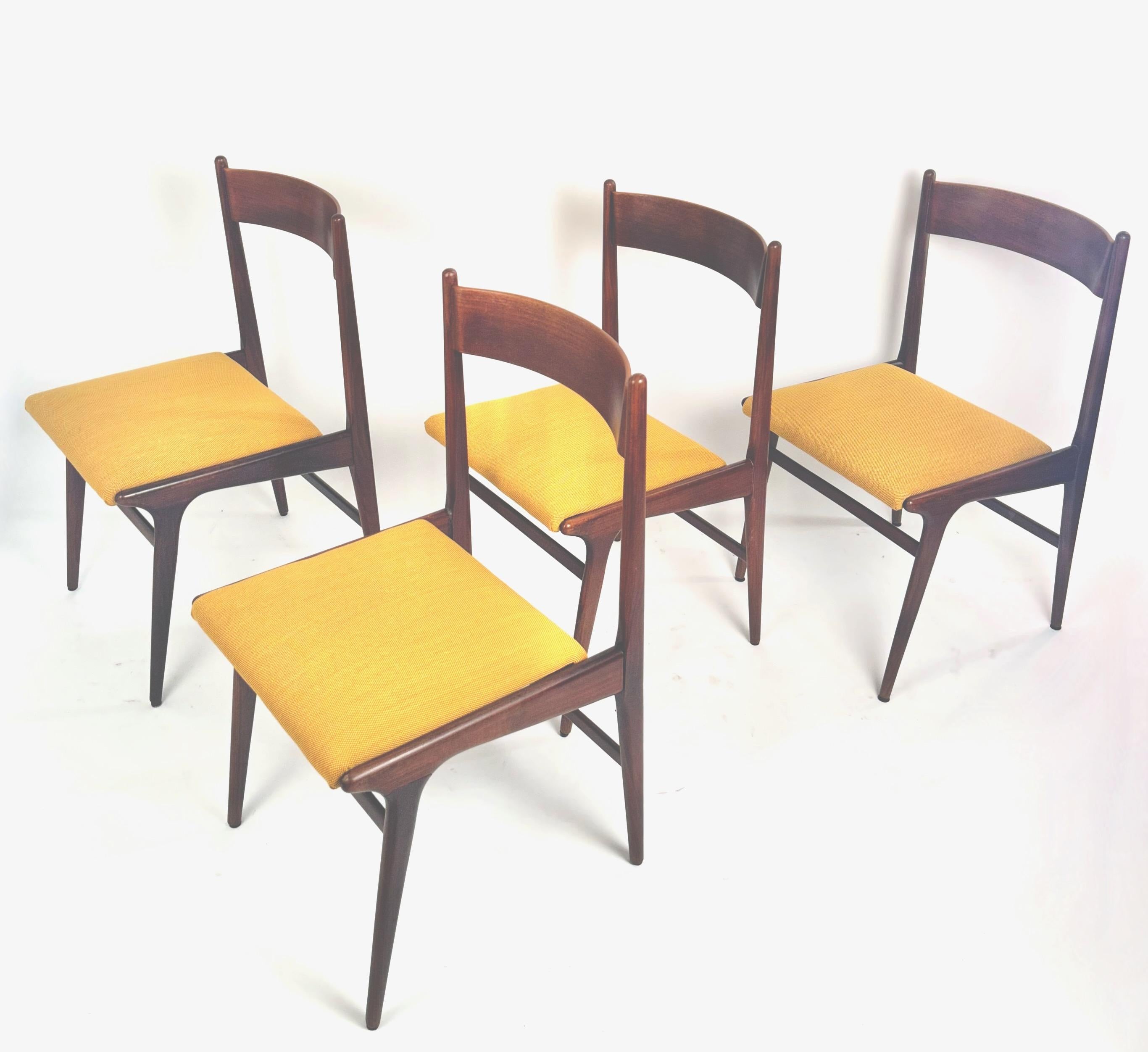 Carlo de Carli MidSet of Four Teak Dining Chairs in Kvadrat Yello Fabric, 1960s For Sale 8