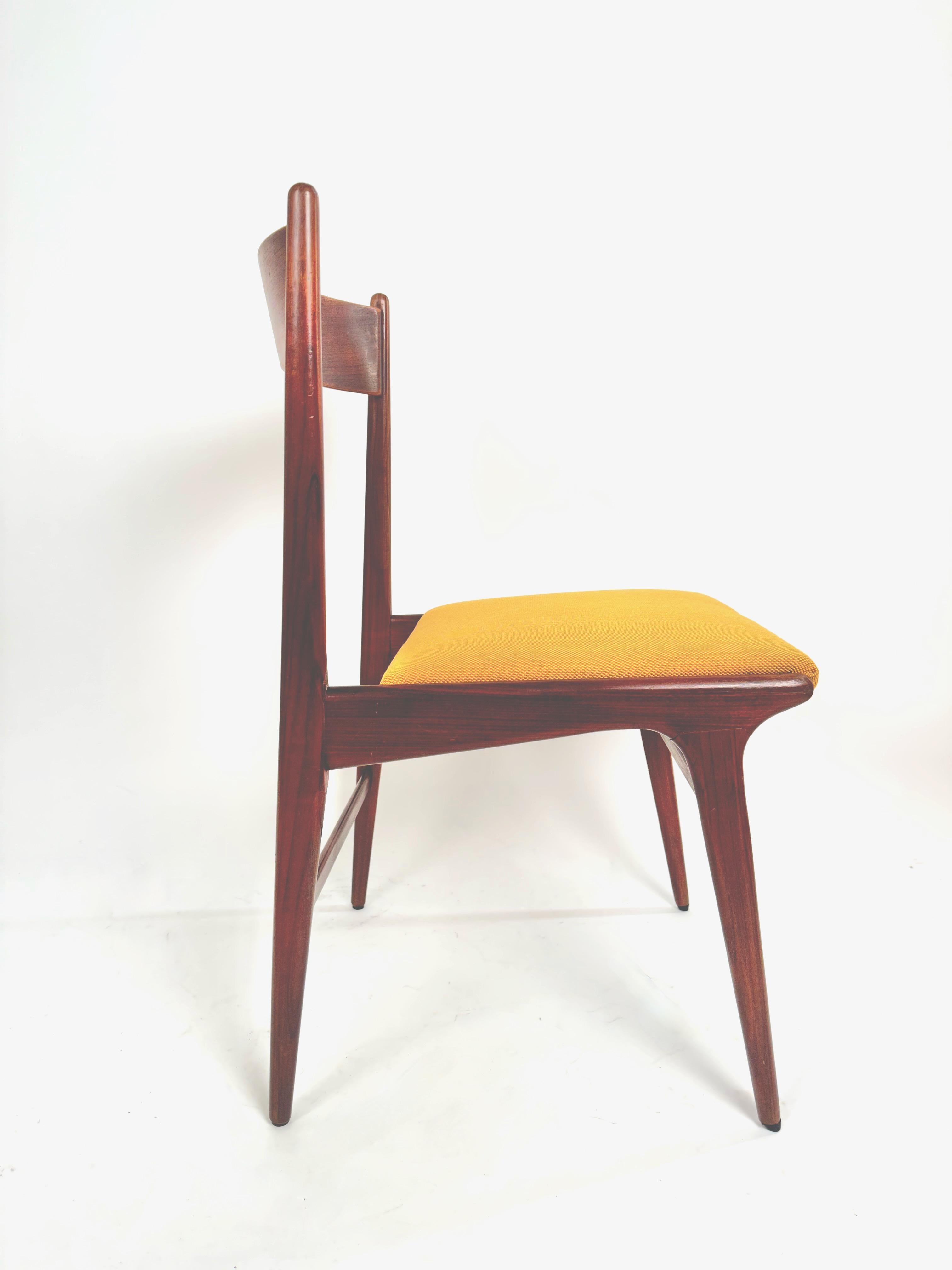 Carlo de Carli MidSet of Four Teak Dining Chairs in Kvadrat Yello Fabric, 1960s For Sale 9