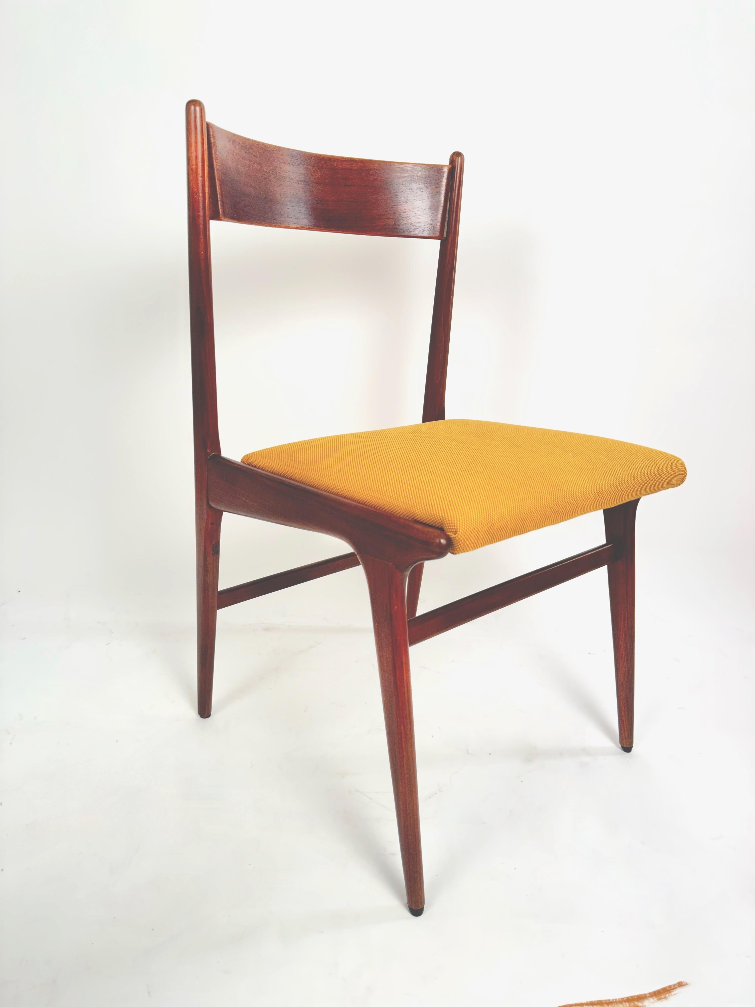 Carlo de Carli MidSet of Four Teak Dining Chairs in Kvadrat Yello Fabric, 1960s For Sale 10