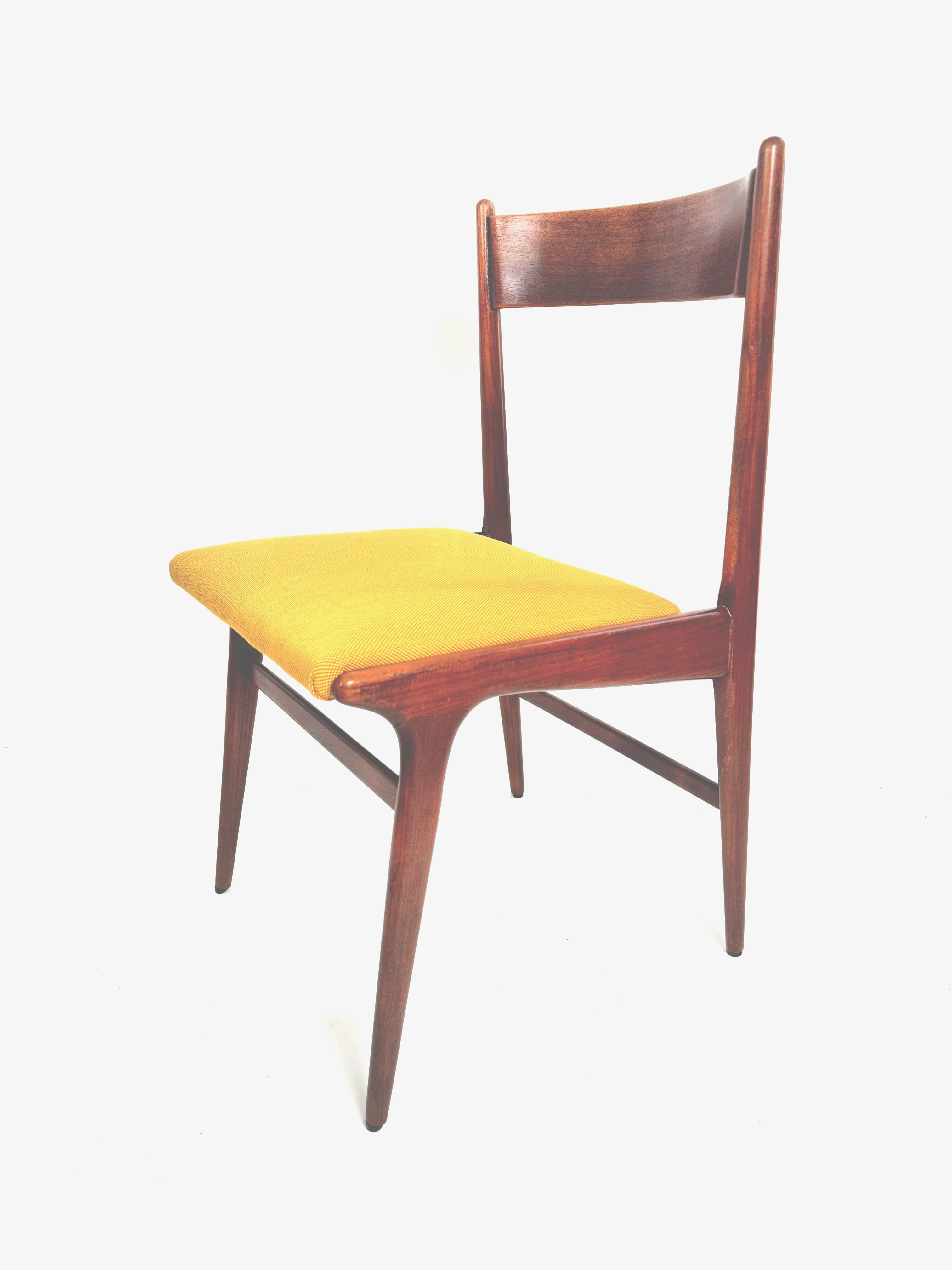 Carlo de Carli MidSet of Four Teak Dining Chairs in Kvadrat Yello Fabric, 1960s For Sale 11