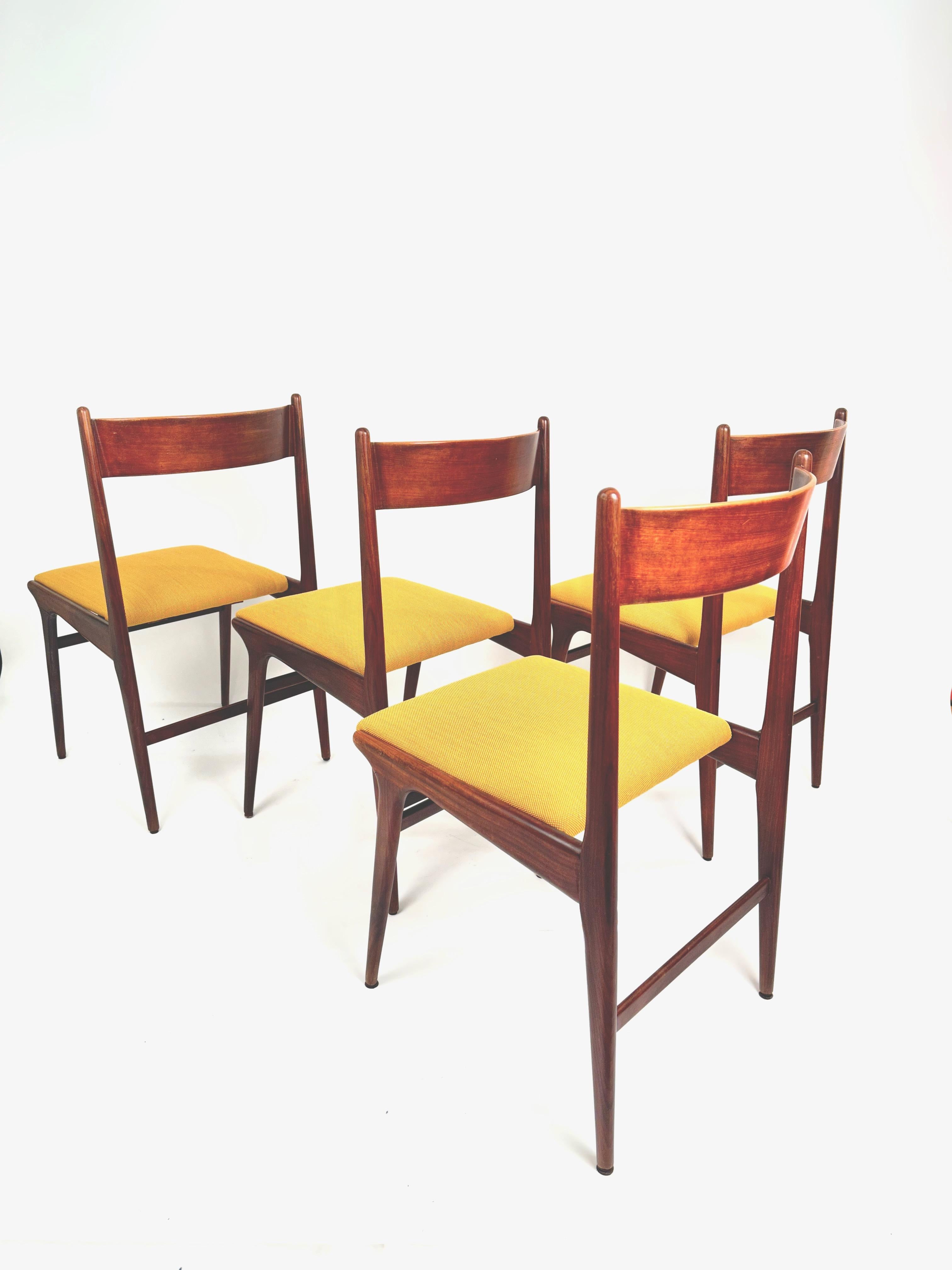 Mid-Century Modern Carlo de Carli MidSet of Four Teak Dining Chairs in Kvadrat Yello Fabric, 1960s
