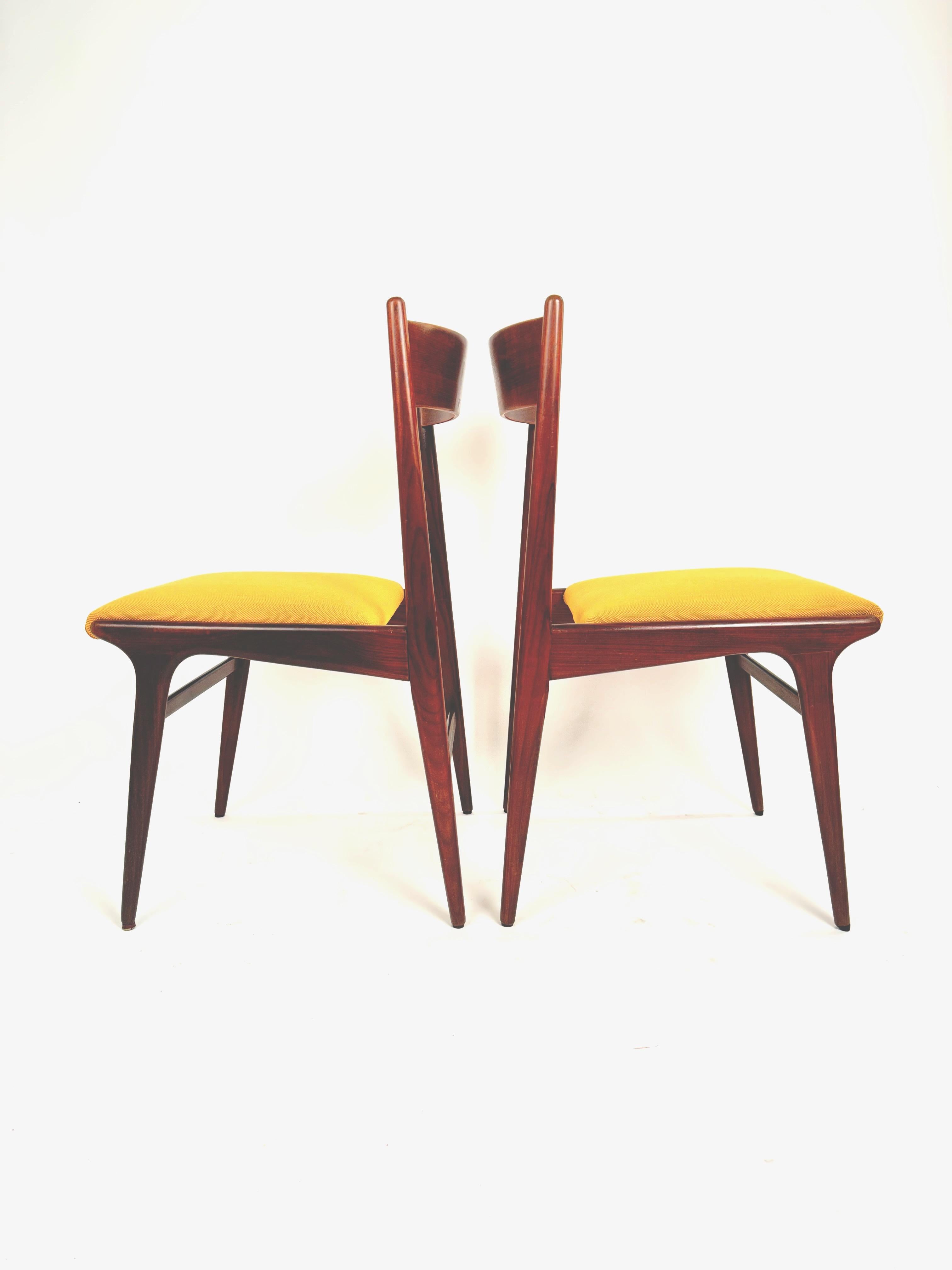Carlo de Carli MidSet of Four Teak Dining Chairs in Kvadrat Yello Fabric, 1960s For Sale 1