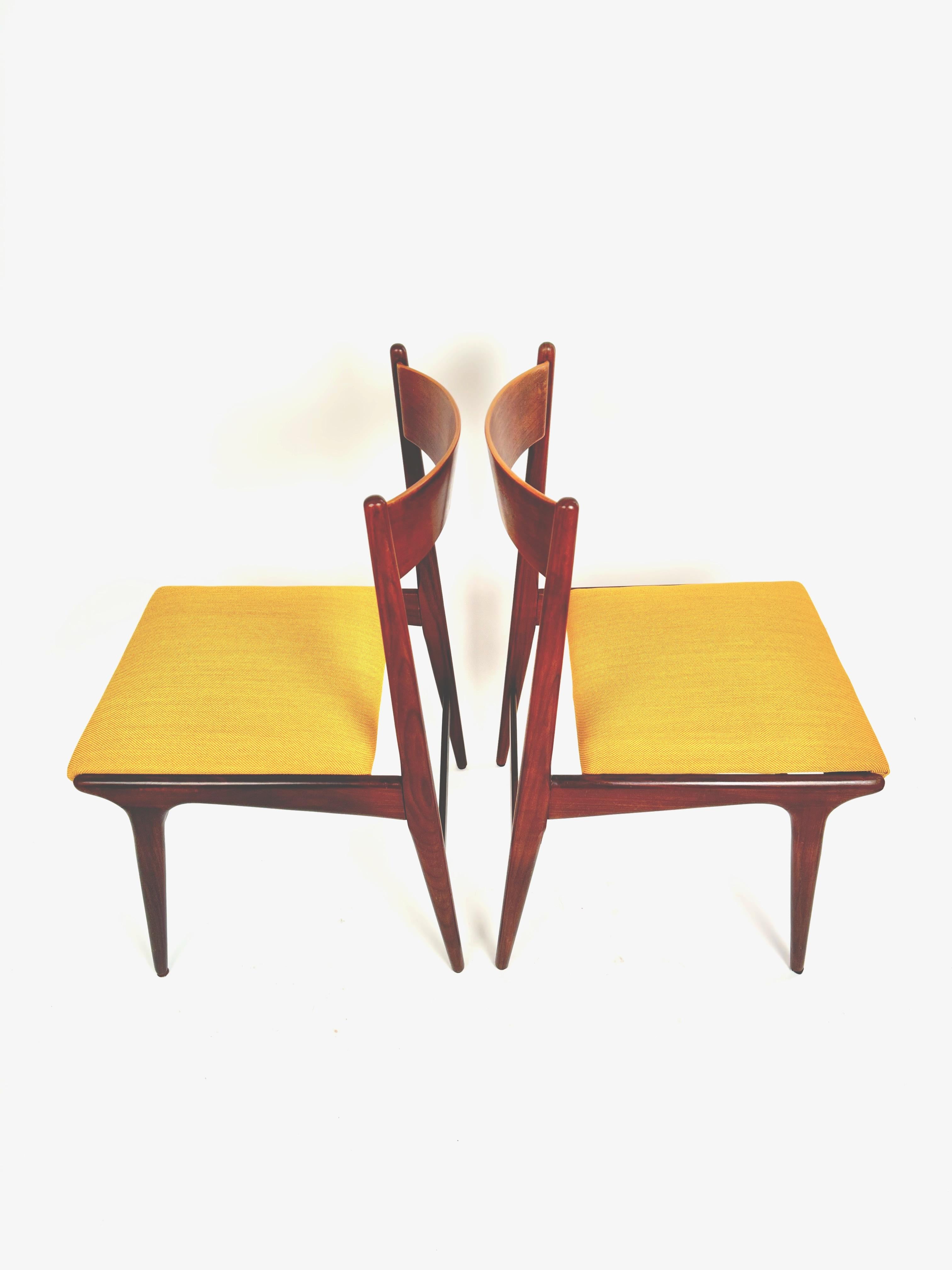 Carlo de Carli MidSet of Four Teak Dining Chairs in Kvadrat Yello Fabric, 1960s 2