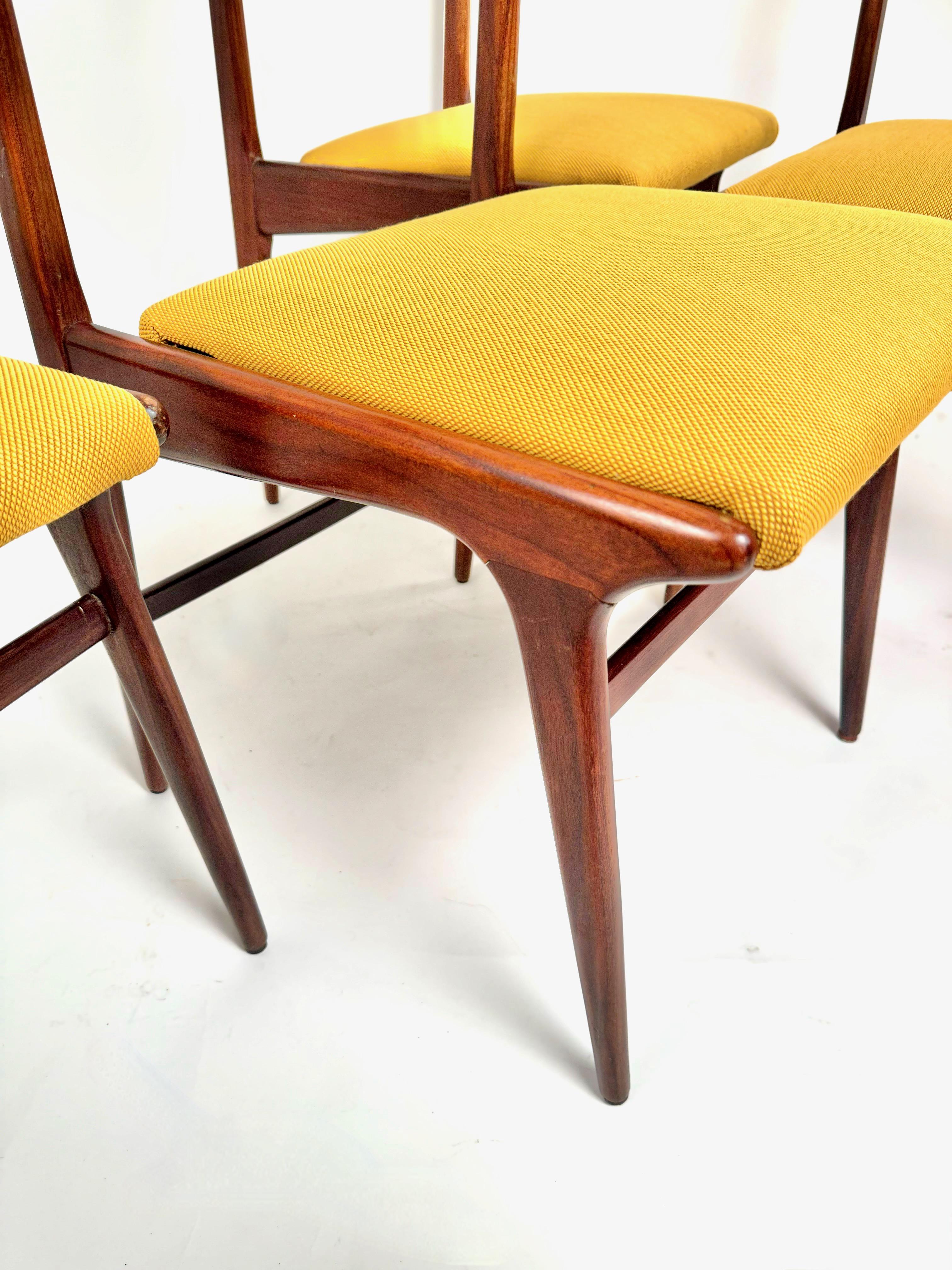 Carlo de Carli MidSet of Four Teak Dining Chairs in Kvadrat Yello Fabric, 1960s For Sale 4
