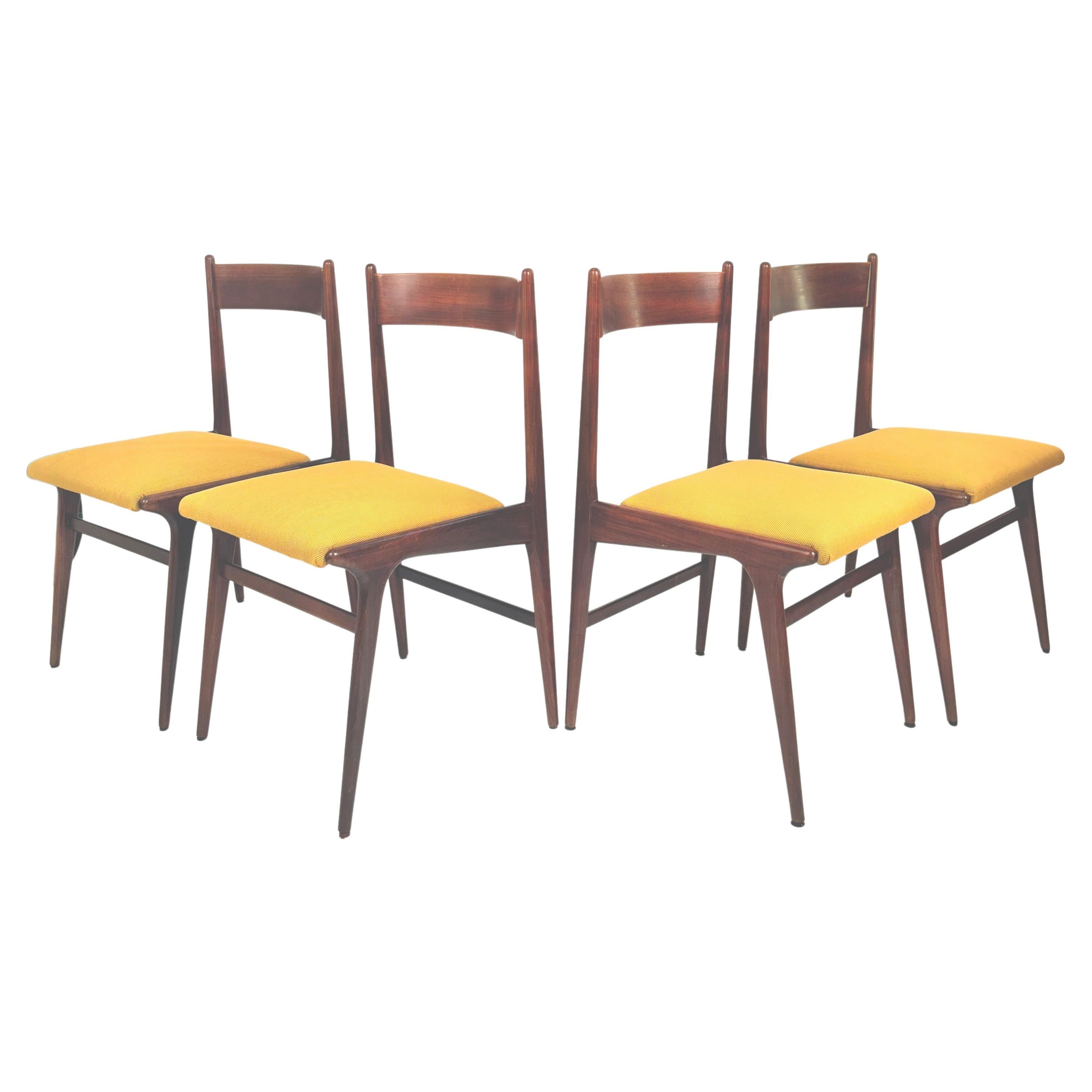 Carlo de Carli MidSet of Four Teak Dining Chairs in Kvadrat Yello Fabric, 1960s For Sale