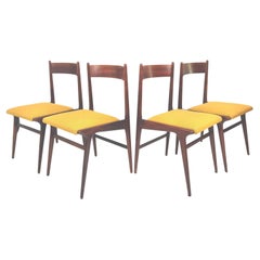 Carlo de Carli MidSet of Four Teak Dining Chairs in Kvadrat Yello Fabric, 1960s