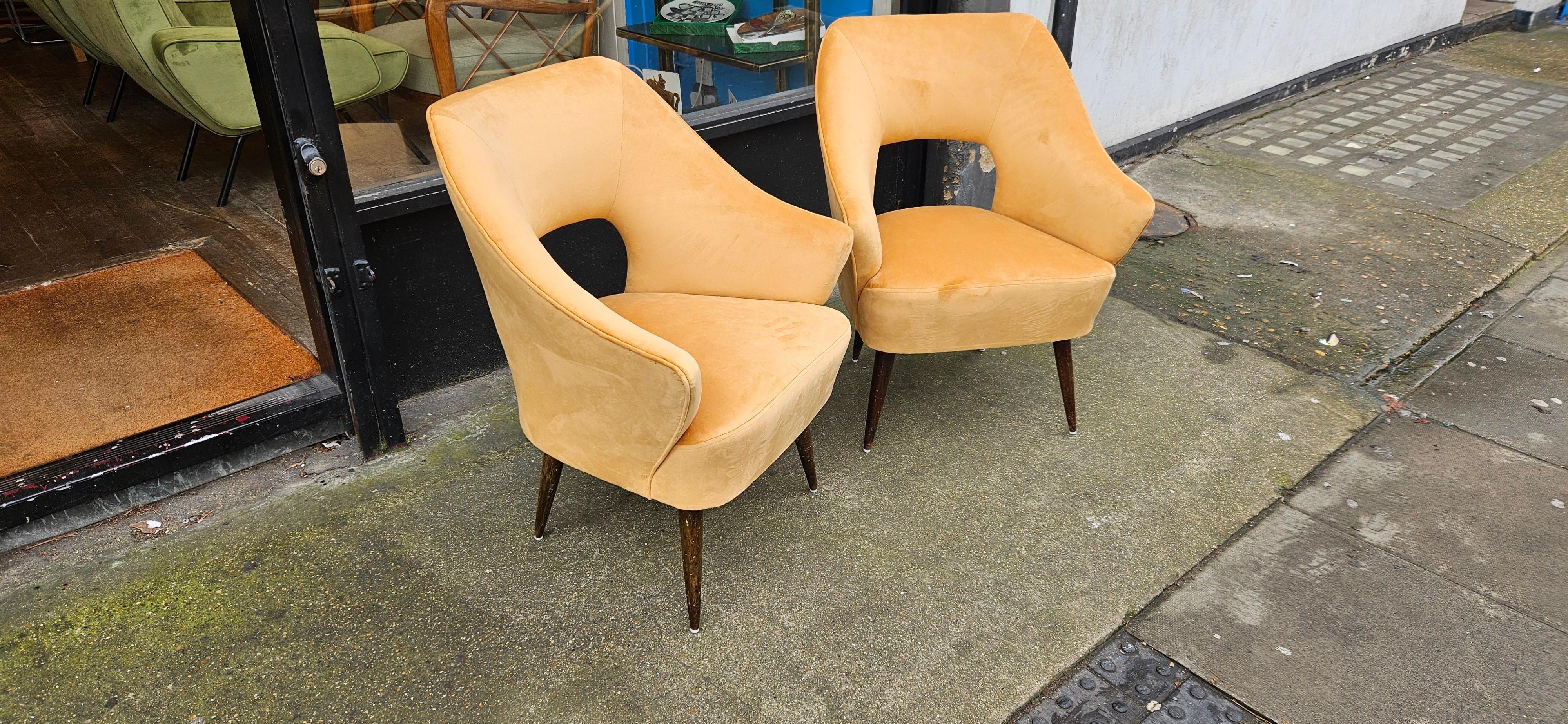 Pair of small armchairs by Carlo De Carli, new upholstery, Italy, 1950's