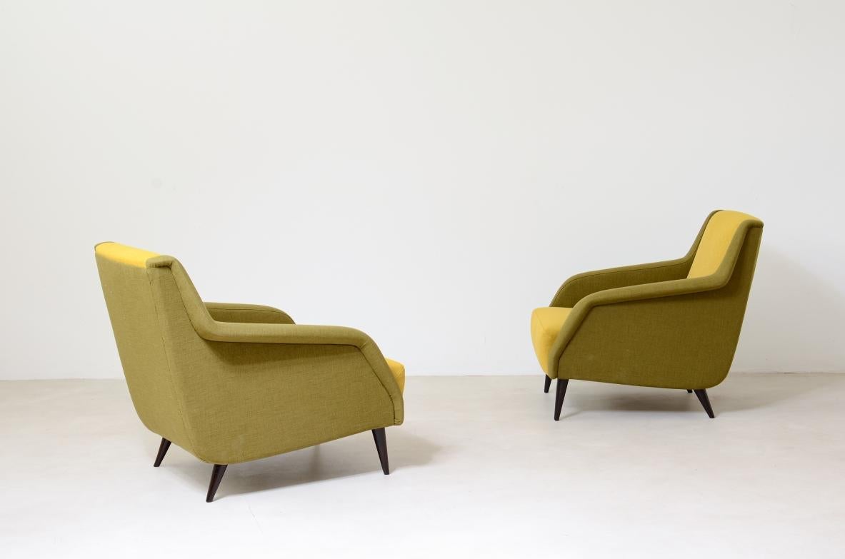 Mid-Century Modern Carlo De Carli, pair of armchairs Mod.802 covered in padded fabric