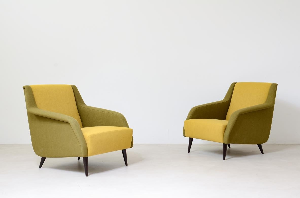 Italian Carlo De Carli, pair of armchairs Mod.802 covered in padded fabric