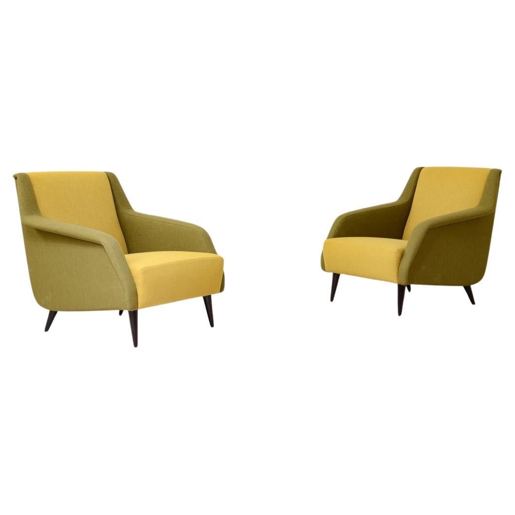 Carlo De Carli, pair of armchairs Mod.802 covered in padded fabric