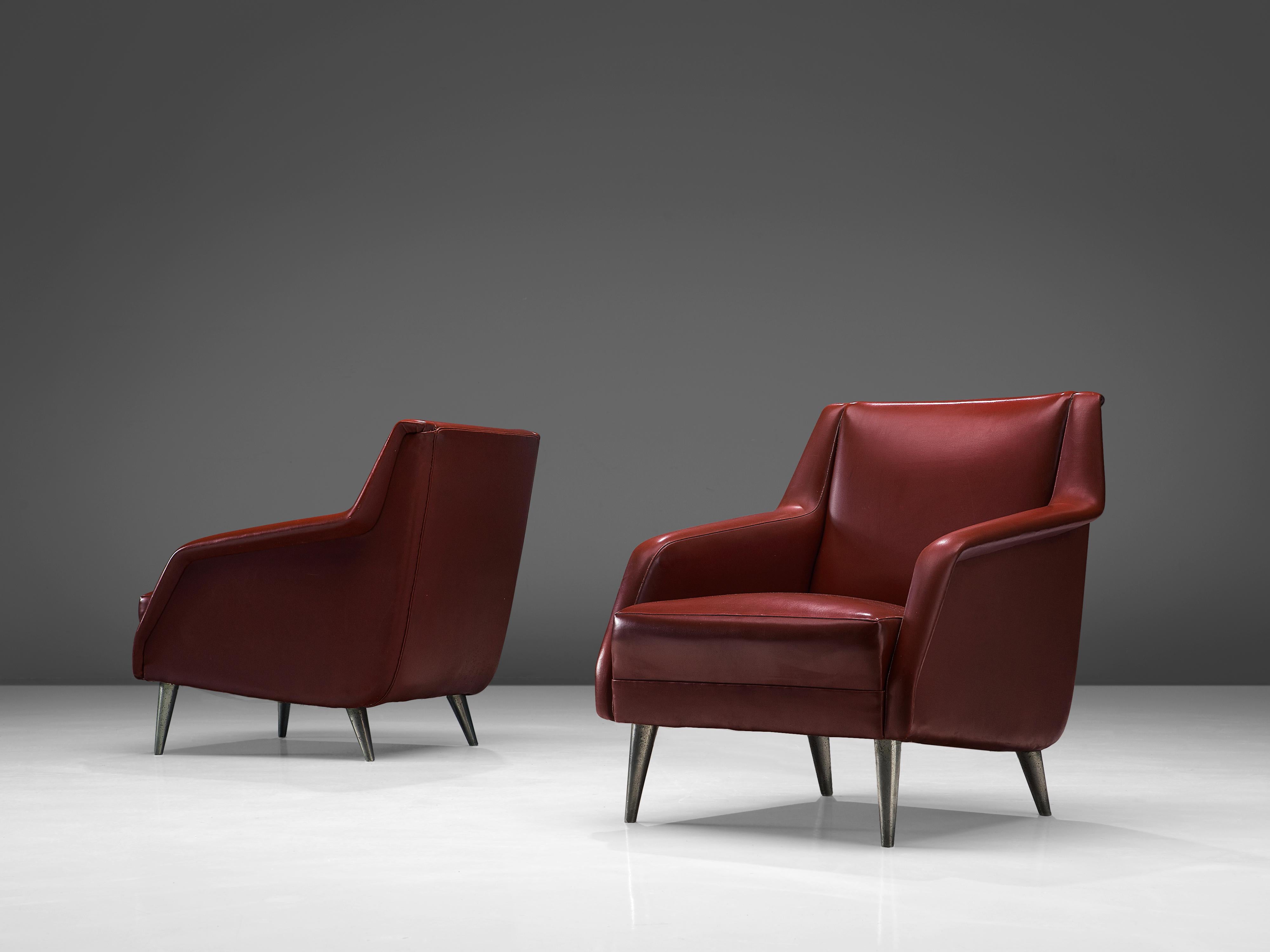 Italian Carlo de Carli Lounge Chairs in Red Leatherette