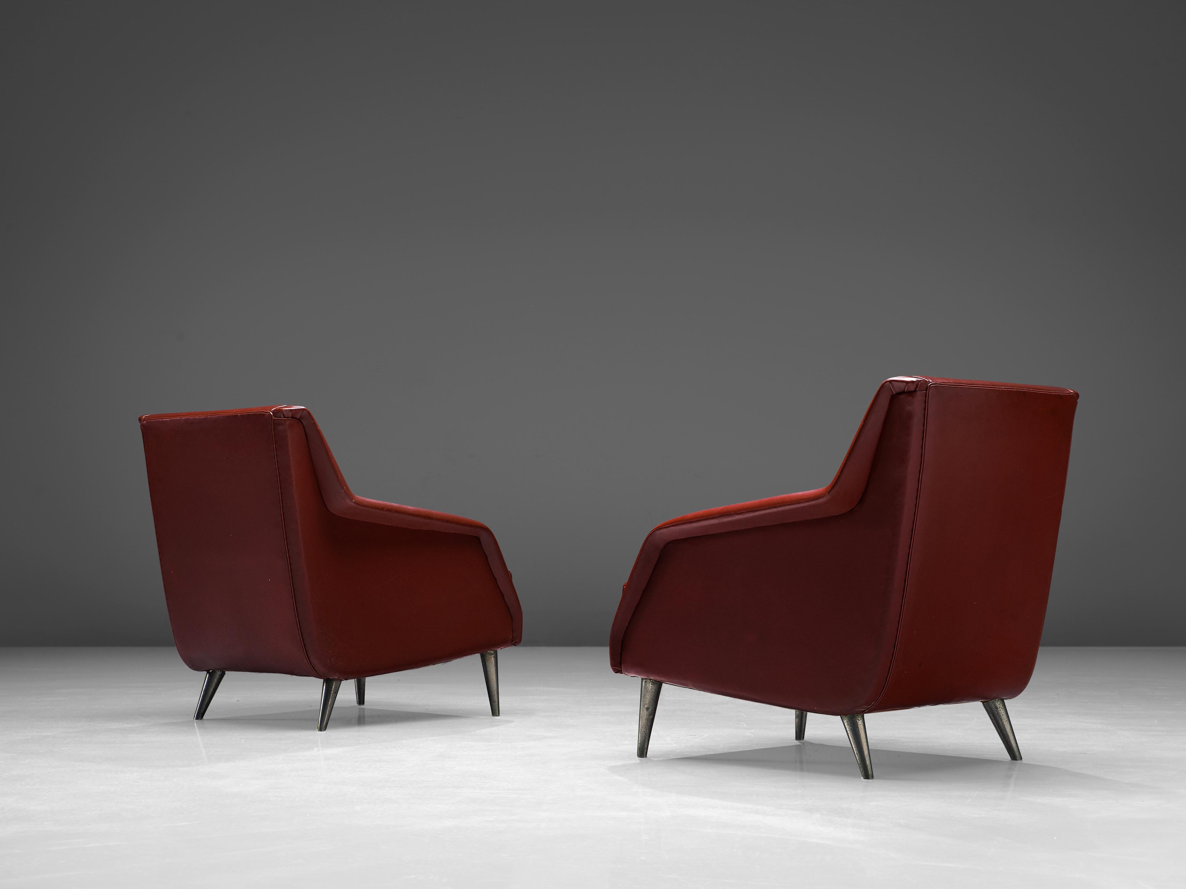 Mid-20th Century Carlo de Carli Lounge Chairs in Red Leatherette