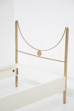 Carlo de Carli Pair of Vintage Single Beds in Wood and Brass