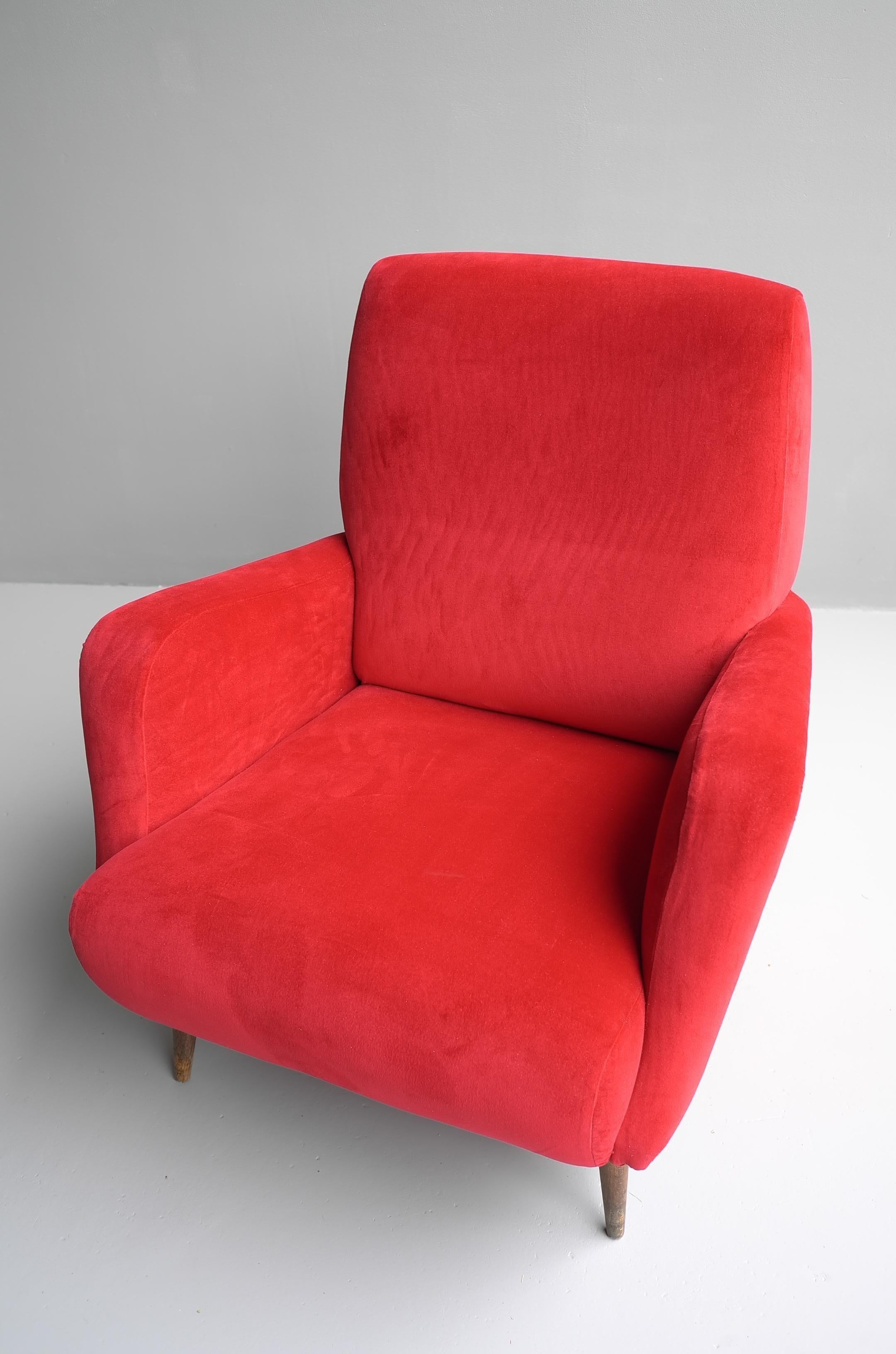 Carlo de Carli Sessel aus rotem Samt und Nussbaumholz Modell 806 von Cassina, Italien, 1955 im Angebot 10