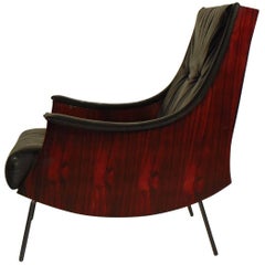 Carlo de Carli Rosewood and Black Leather Armchair "Pipa" Sormani, Italy, 1965
