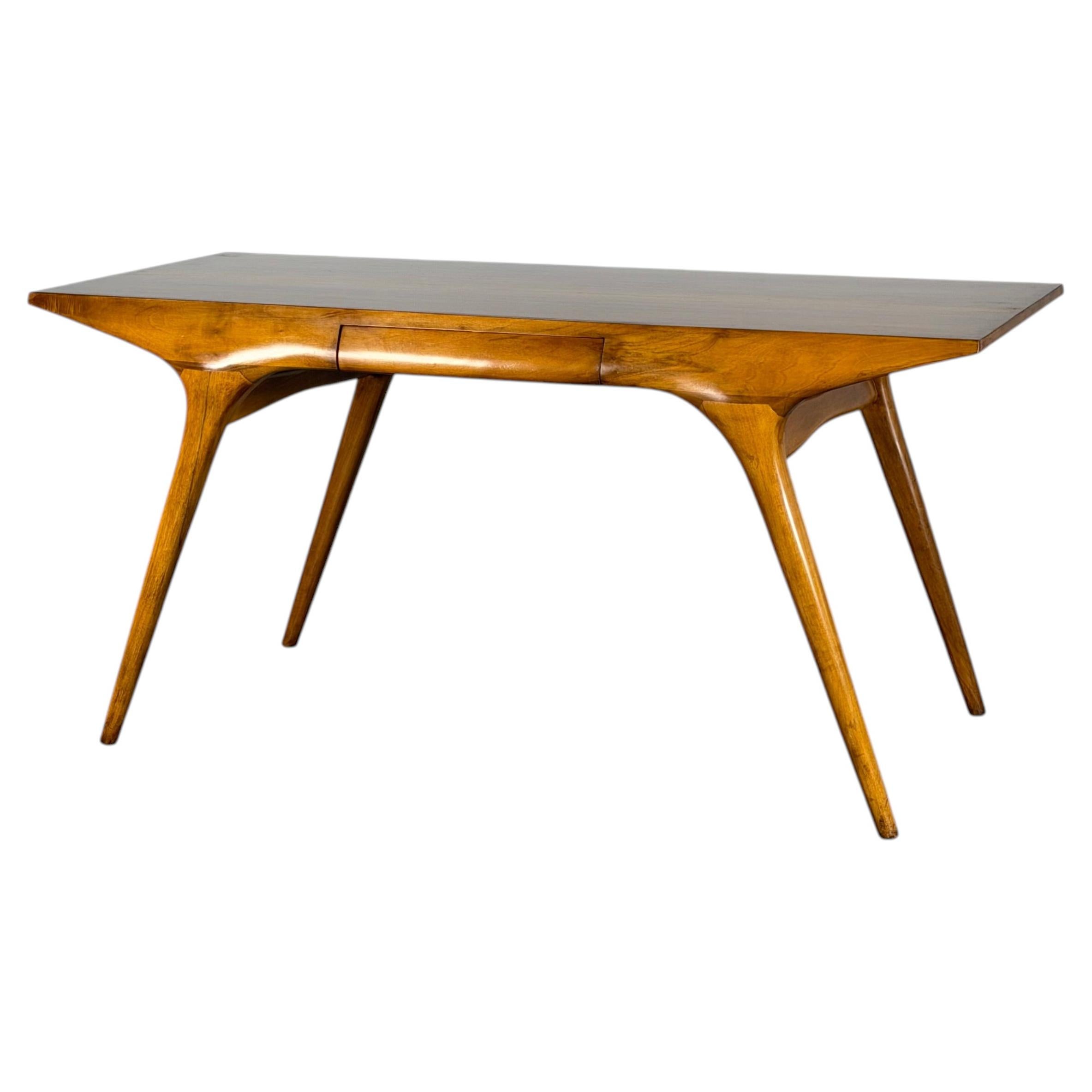 Carlo De Carli Sculptural Writing Desk in Walnut, Italy, 1950s For Sale