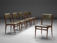 Carlo de Carli Set of Rosewood Chairs in Olive Green Upholstery
