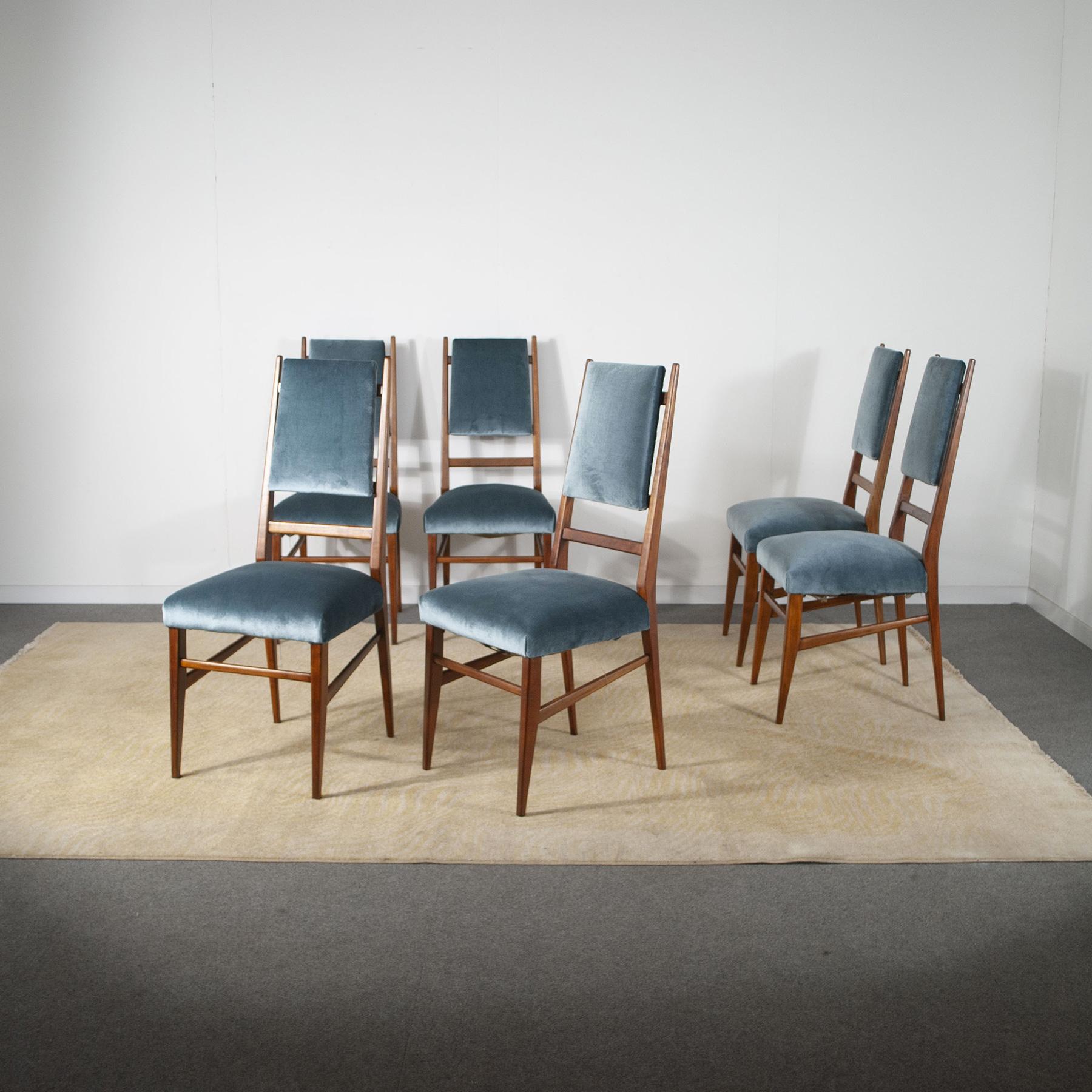 Mid-Century Modern Carlo de Carli Set of Six Rare Chairs from the Fifties For Sale