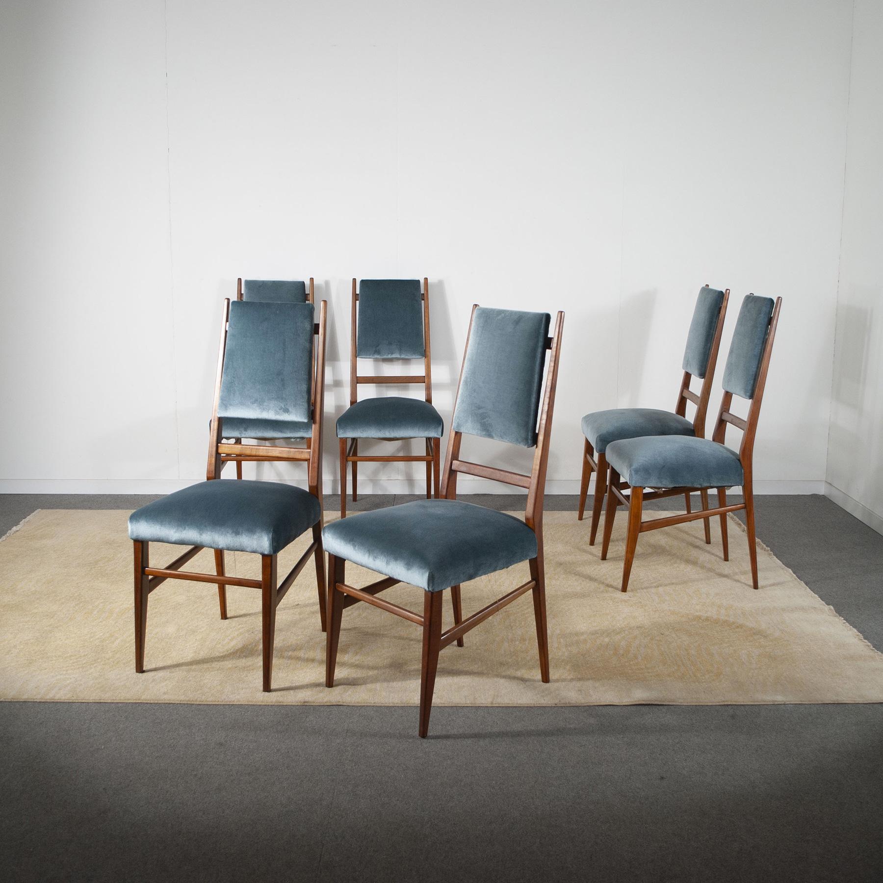 Italian Carlo de Carli Set of Six Rare Chairs from the Fifties For Sale