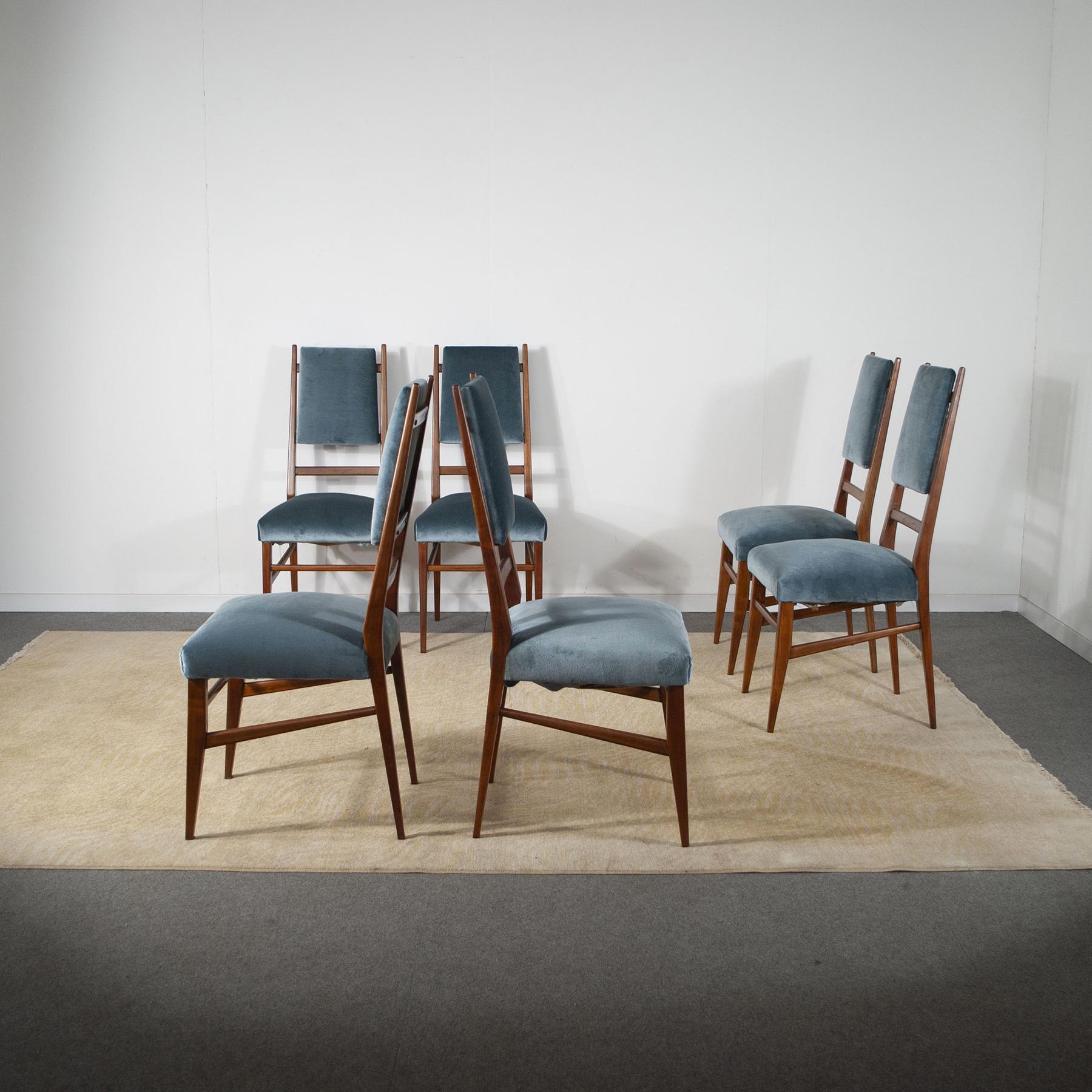 Mid-20th Century Carlo de Carli Set of Six Rare Chairs from the Fifties For Sale