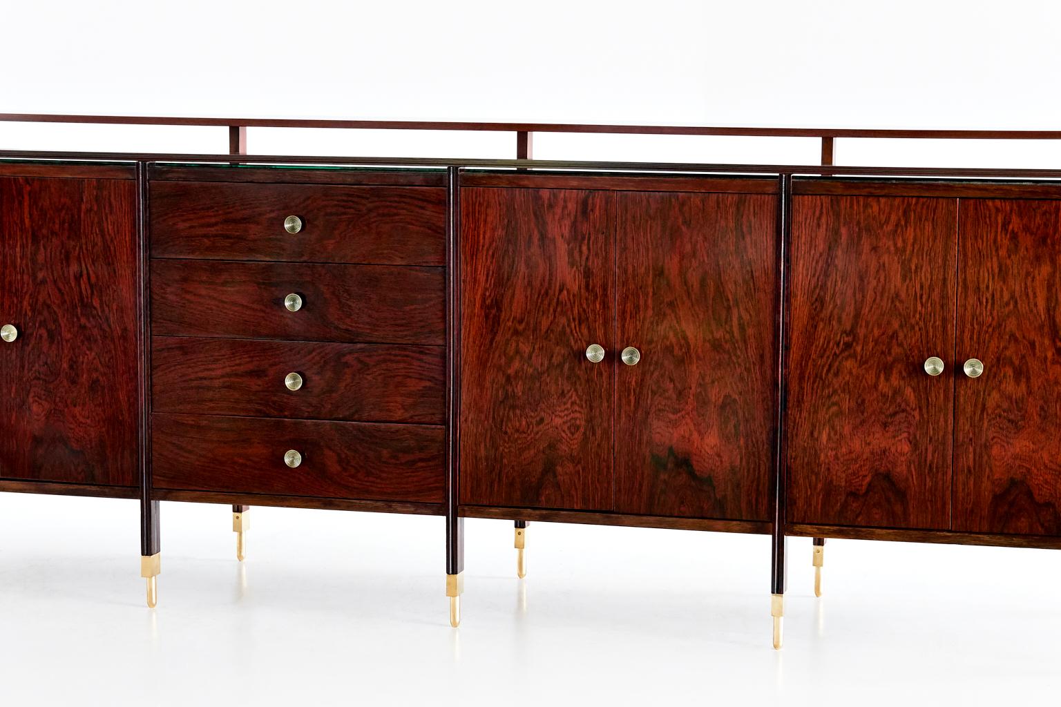 Italian Carlo de Carli Sideboard in Rosewood and Brass for Sormani, Italy, 1964