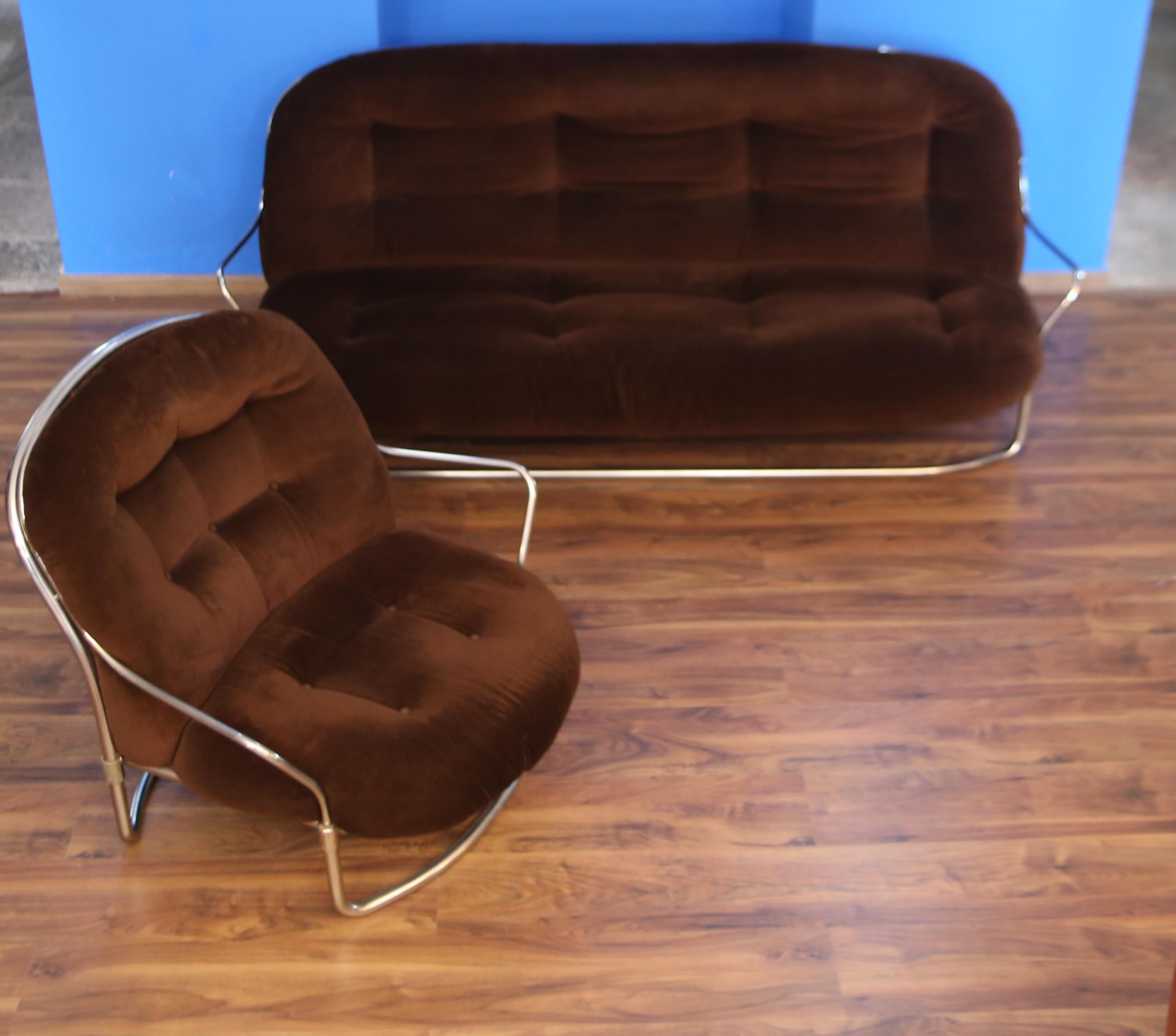 Canapé et fauteuils Carlo De Carli en métal chromé Modèle 915 produit par Cinova Excellent état - En vente à Vigevano, PV