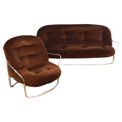 Carlo De Carli sofa and armchairs in chromed metal Model 915 produced by Cinova 