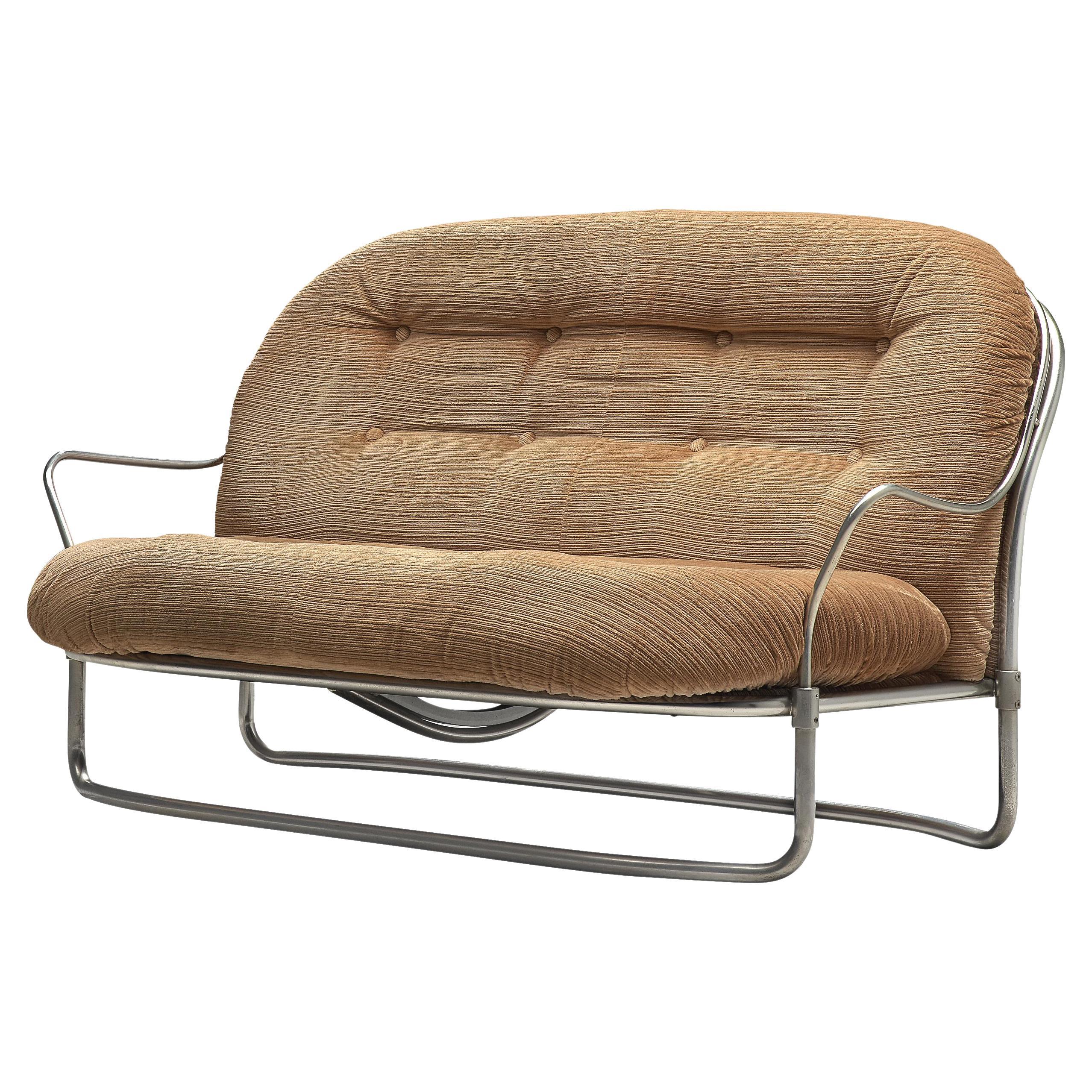 Carlo de Carli Sofa in Tubular Steel and Light Brown Fabric