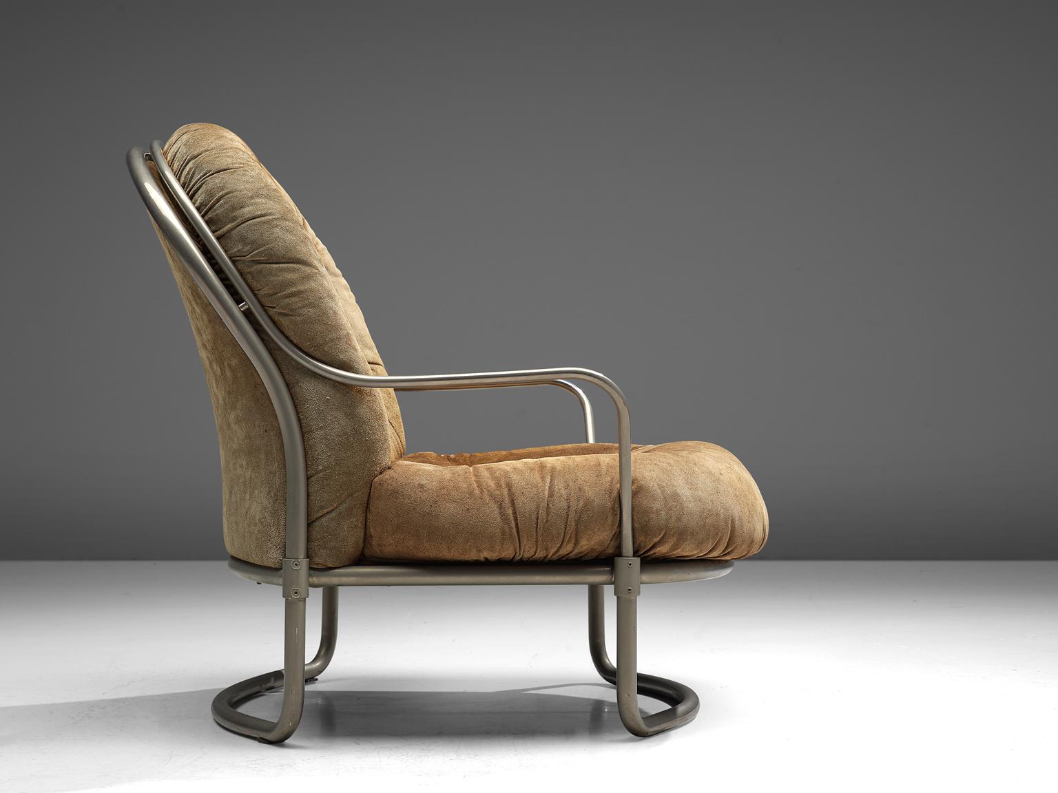 Mid-Century Modern Carlo de Carli Tubular Lounge Chair with Cognac Suede Seat