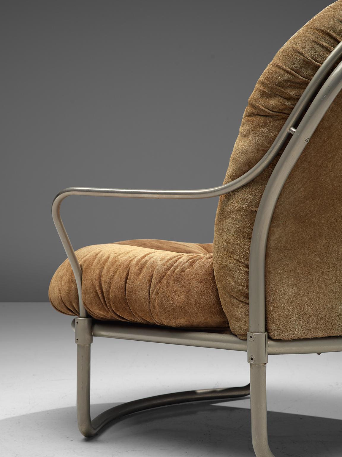 Carlo de Carli Tubular Lounge Chair with Cognac Suede Seat In Good Condition In Waalwijk, NL