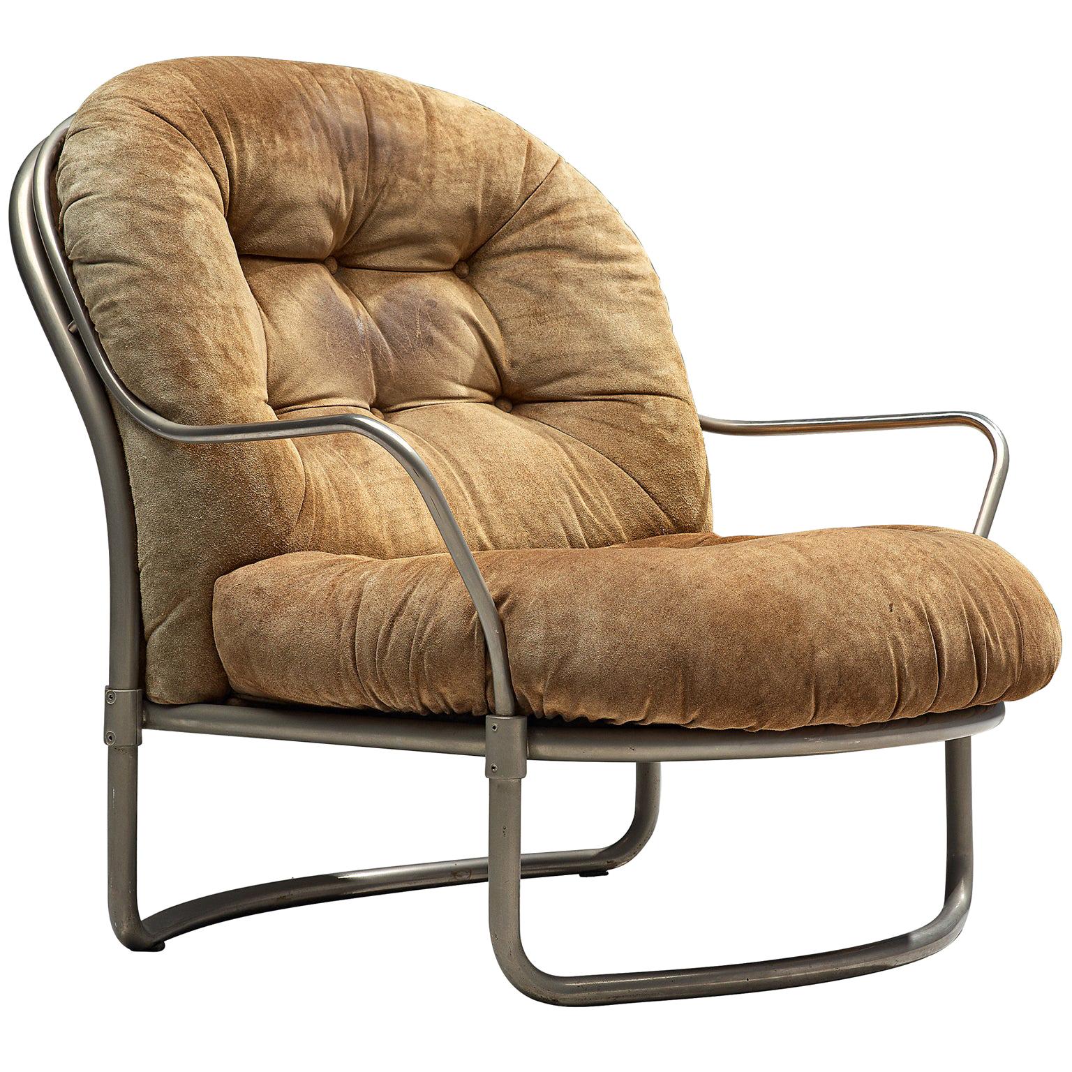 Carlo de Carli Tubular Lounge Chair with Cognac Suede Seat