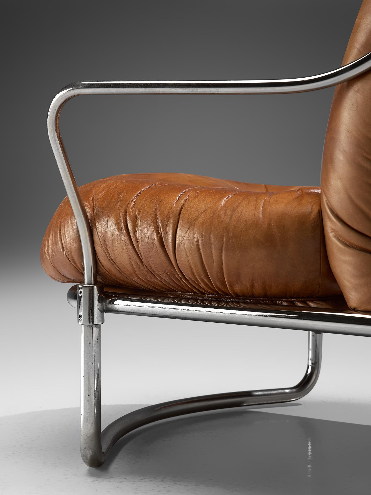 Carlo de Carli Tubular Lounge Chairs in Cognac Leather 3