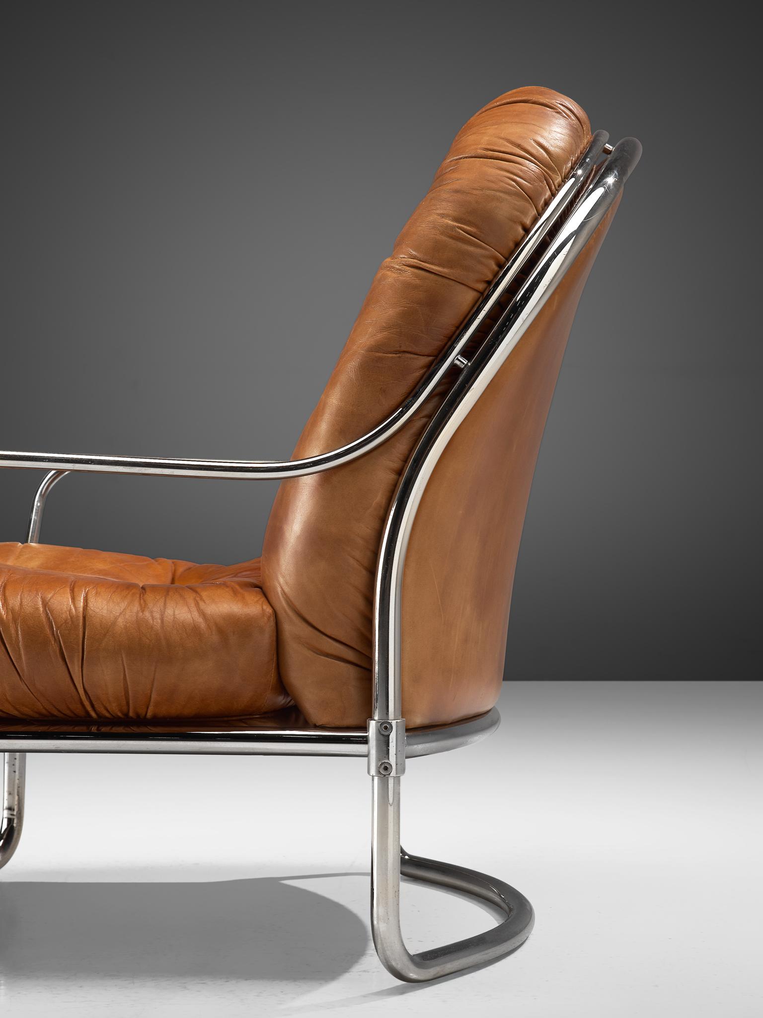 Carlo de Carli Tubular Lounge Chairs in Cognac Leather 1