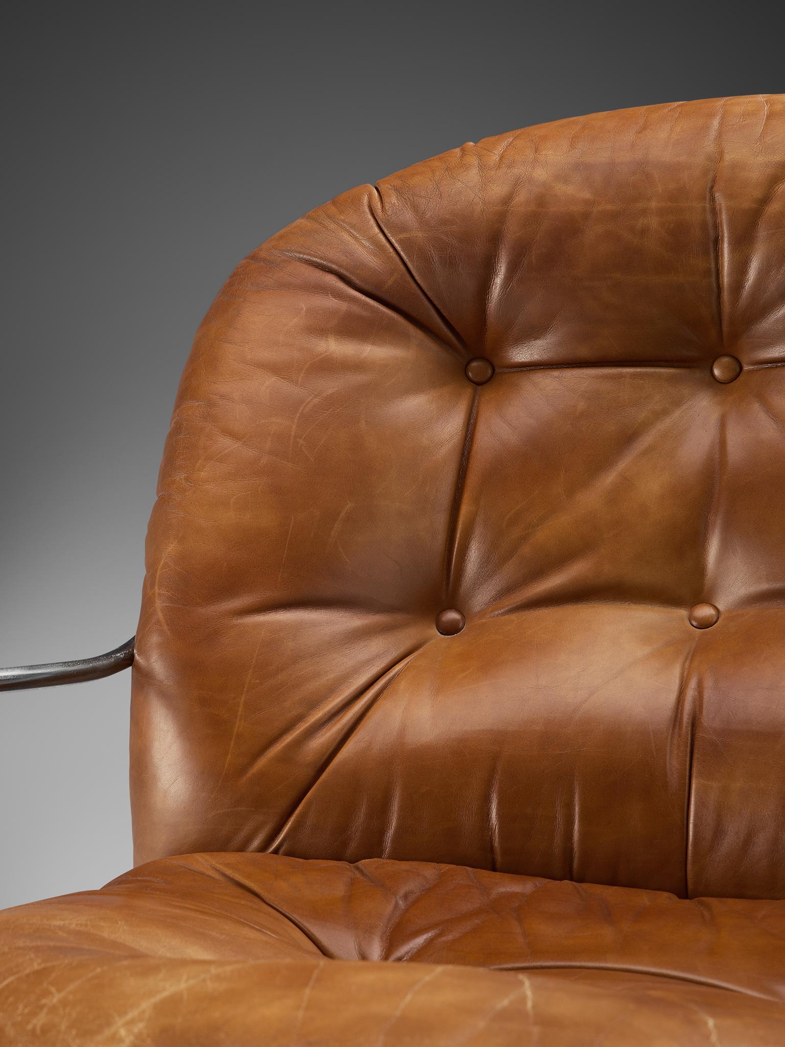 Carlo de Carli Tubular Lounge Chairs in Cognac Leather 2