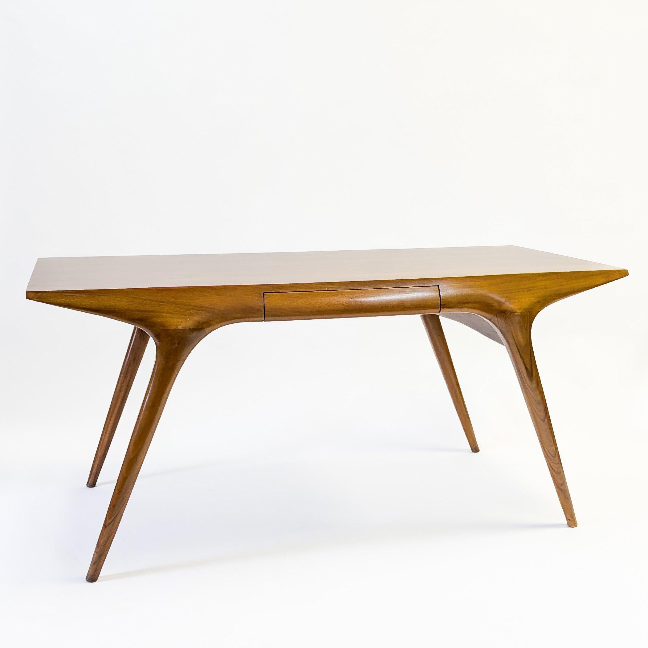 Veneer Carlo De Carli Walnut Desk, Italy / C.1950 For Sale