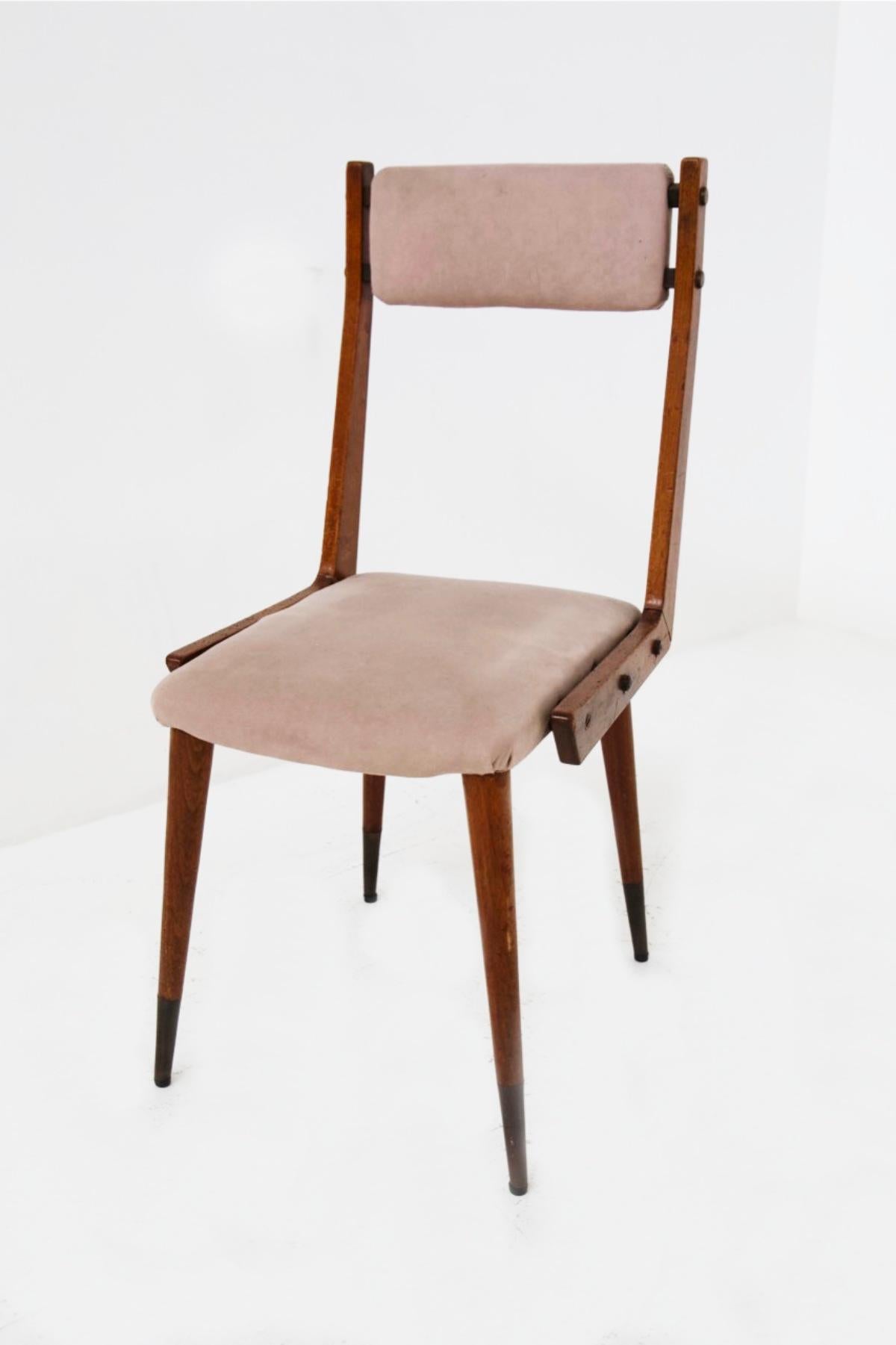 Carlo de Carli Wooden Chairs in Brass and Velvet 'Attr' 5
