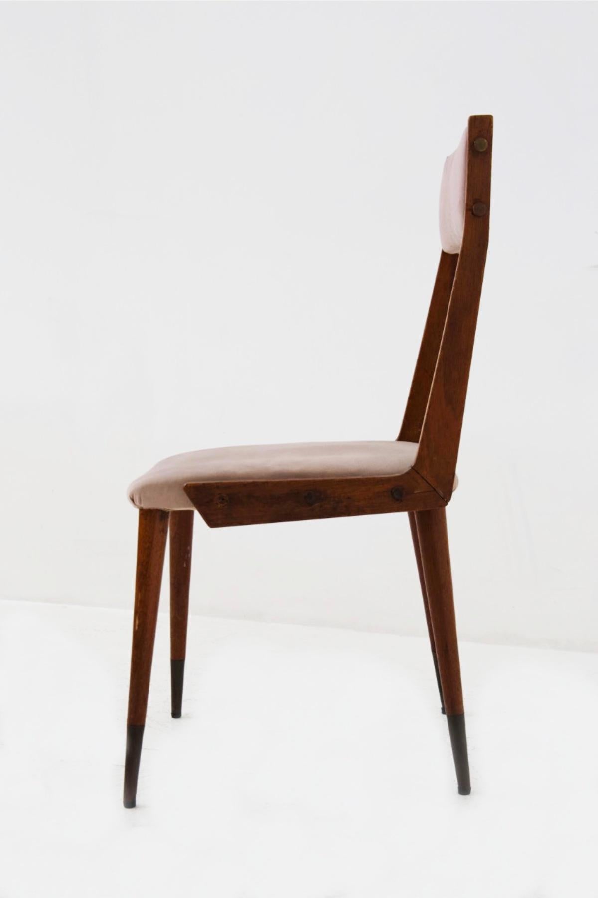 Carlo de Carli Wooden Chairs in Brass and Velvet 'Attr' 6