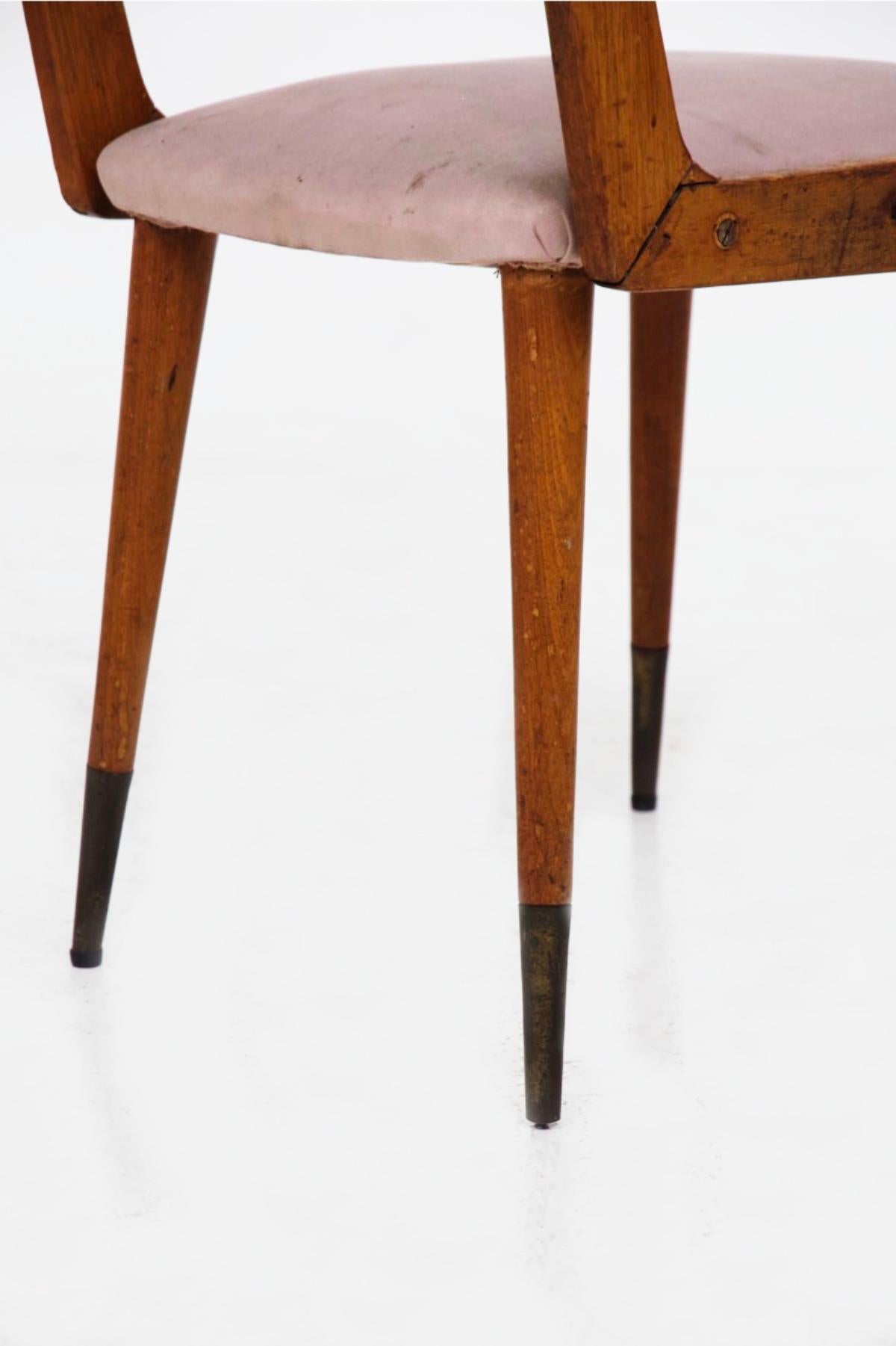 Mid-20th Century Carlo de Carli Wooden Chairs in Brass and Velvet 'Attr' For Sale