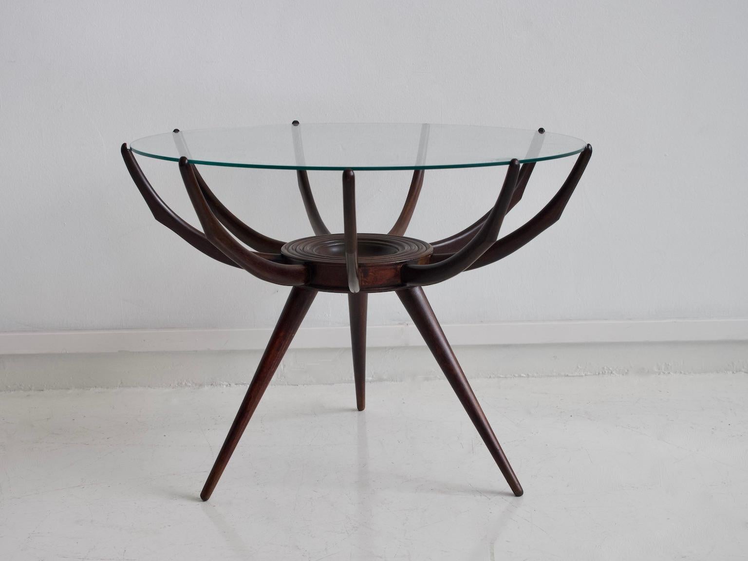 Mid-Century Modern Table in the Style of Carlo de Carli Wooden Spider Leg Coffee Table