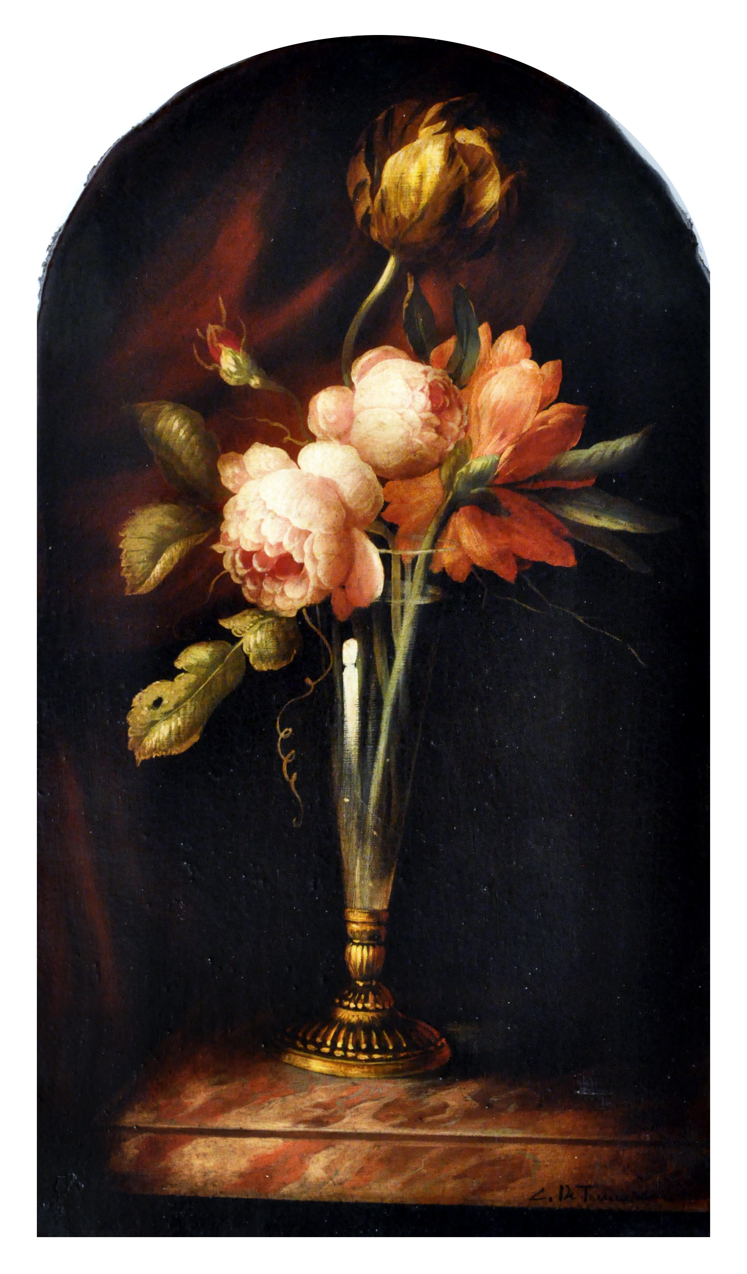 FLOWERS - Carlo De Tommasi Italian still life oil on canvas painting 1