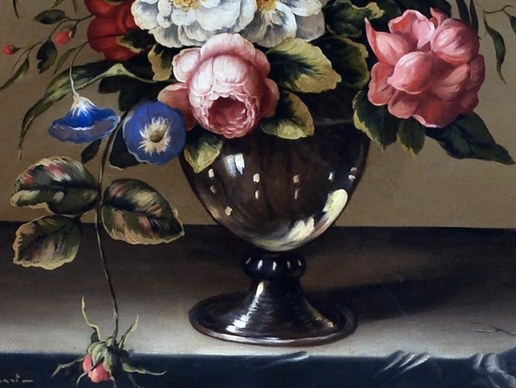 FLOWERS - Carlo De Tommasi  -  Still Life Oil on Canvas  Italian Painting For Sale 3