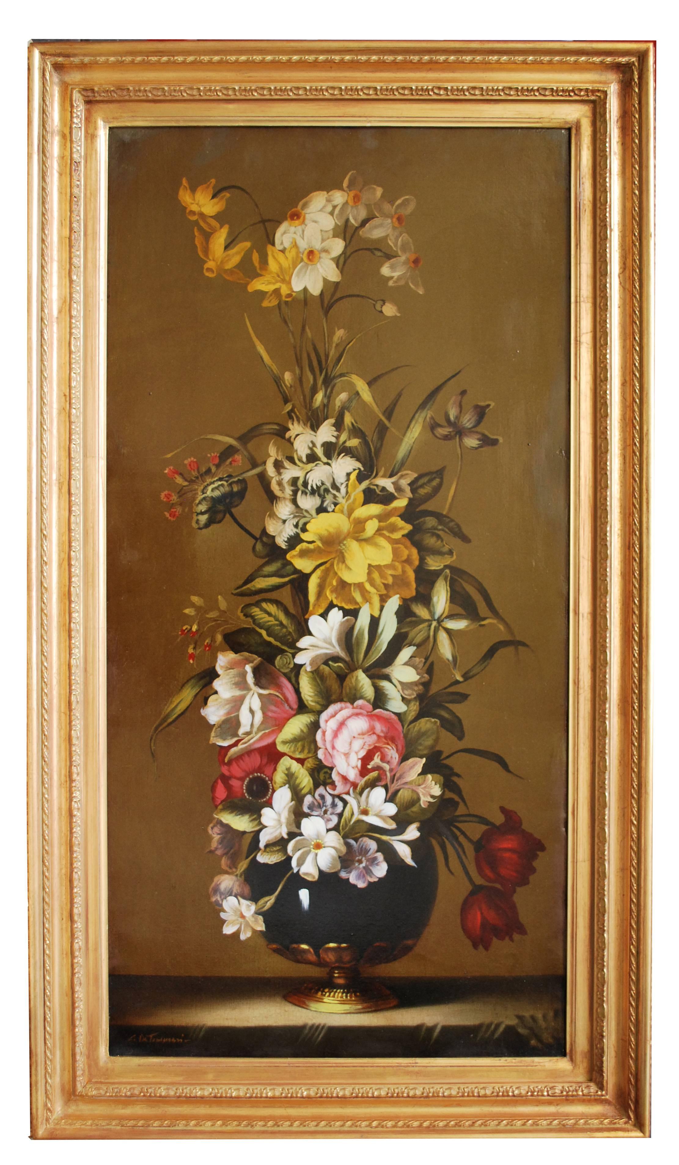 FLOWERS - Carlo De Tommasi - Still Life Oil on canvas  Italian Painting 