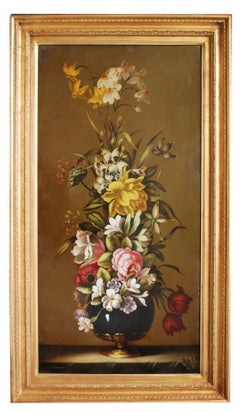 FLEURS - Carlo De Tommasi - Nature morte Huile sur toile  Peinture italienne 