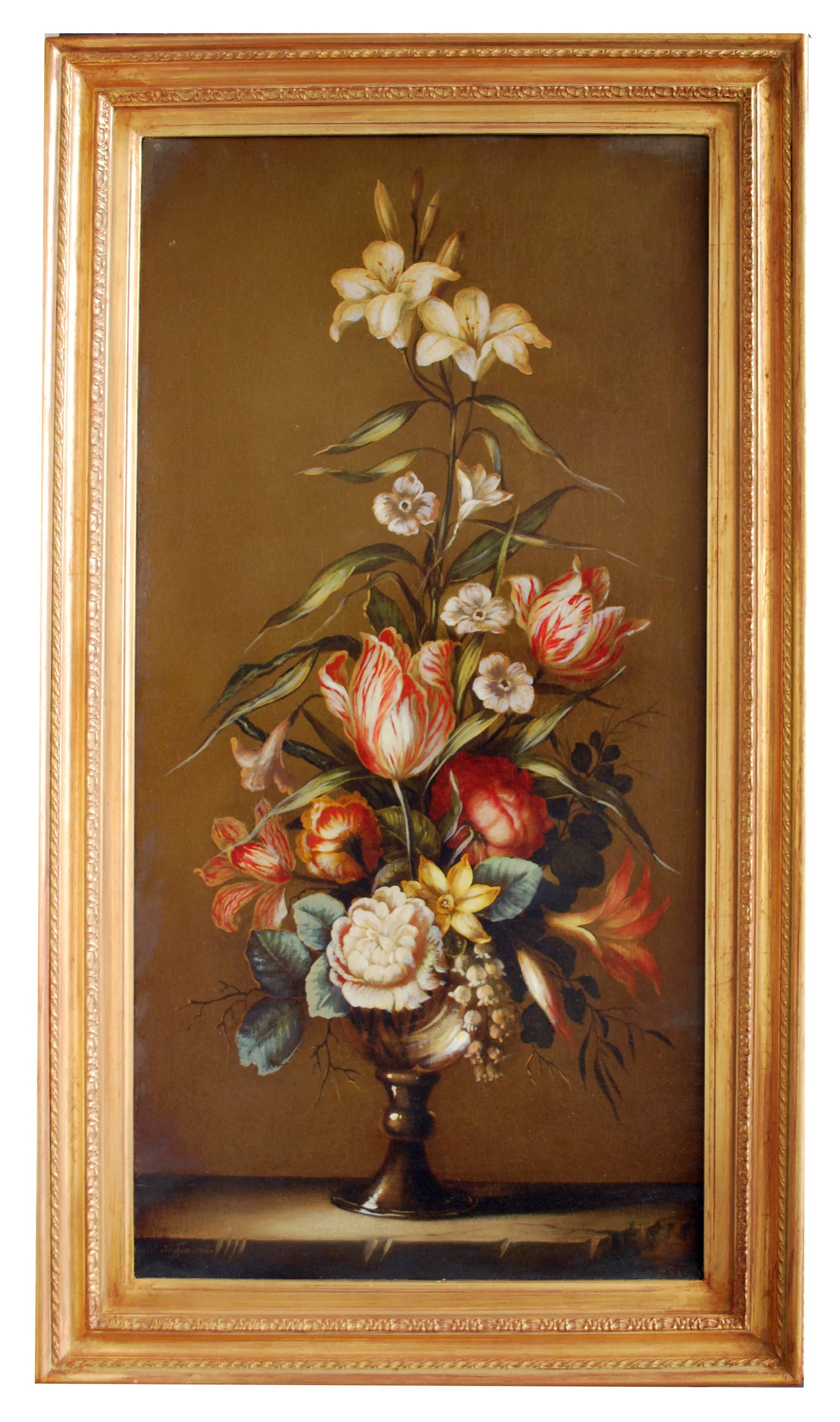 FLEURS - Carlo De Tommasi  - Nature morte Huile sur toile Peinture italienne