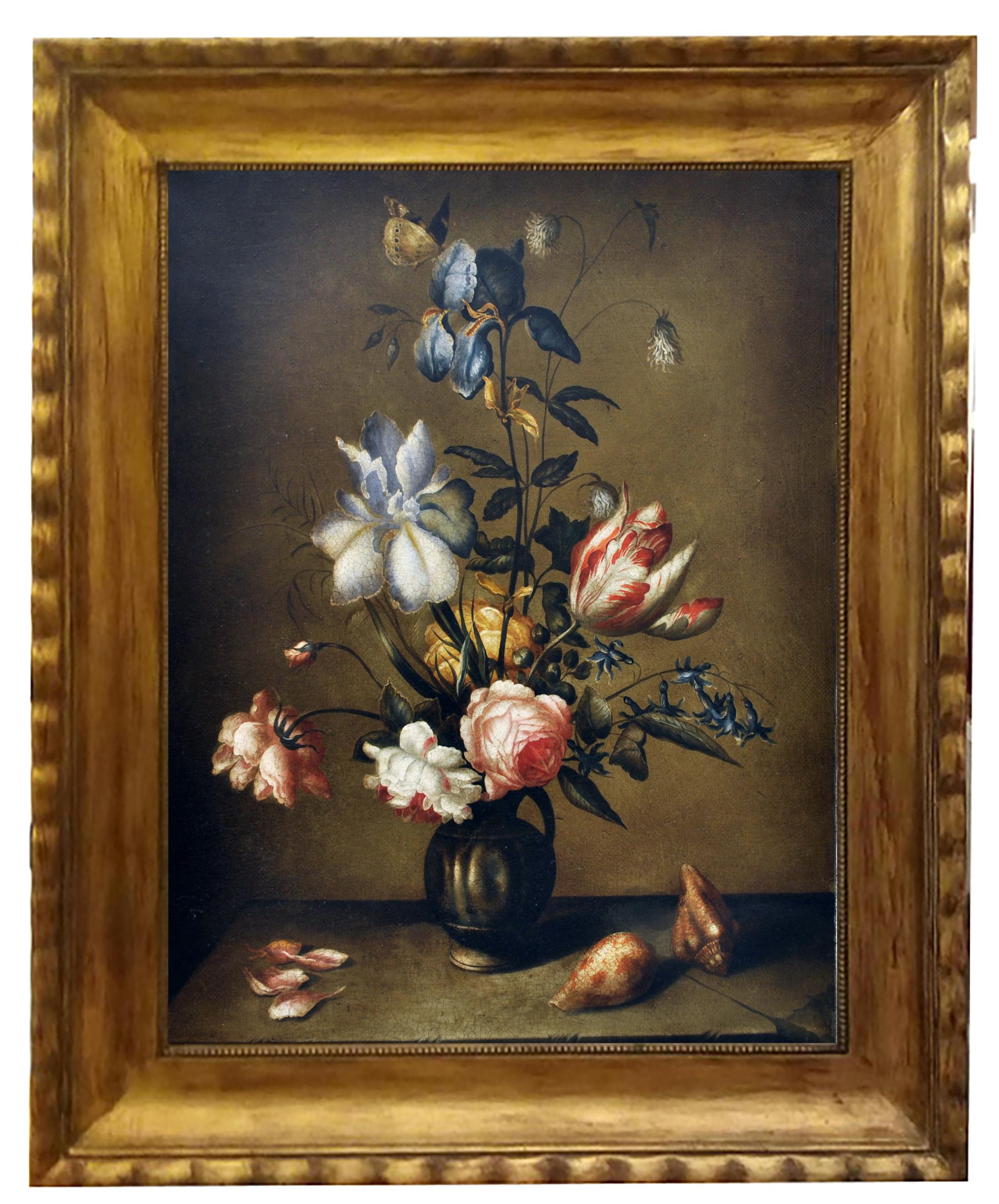 FLOWERS - Dutch SchooI - Nature morte italienne Huile sur toile - Painting de Carlo De Tommasi