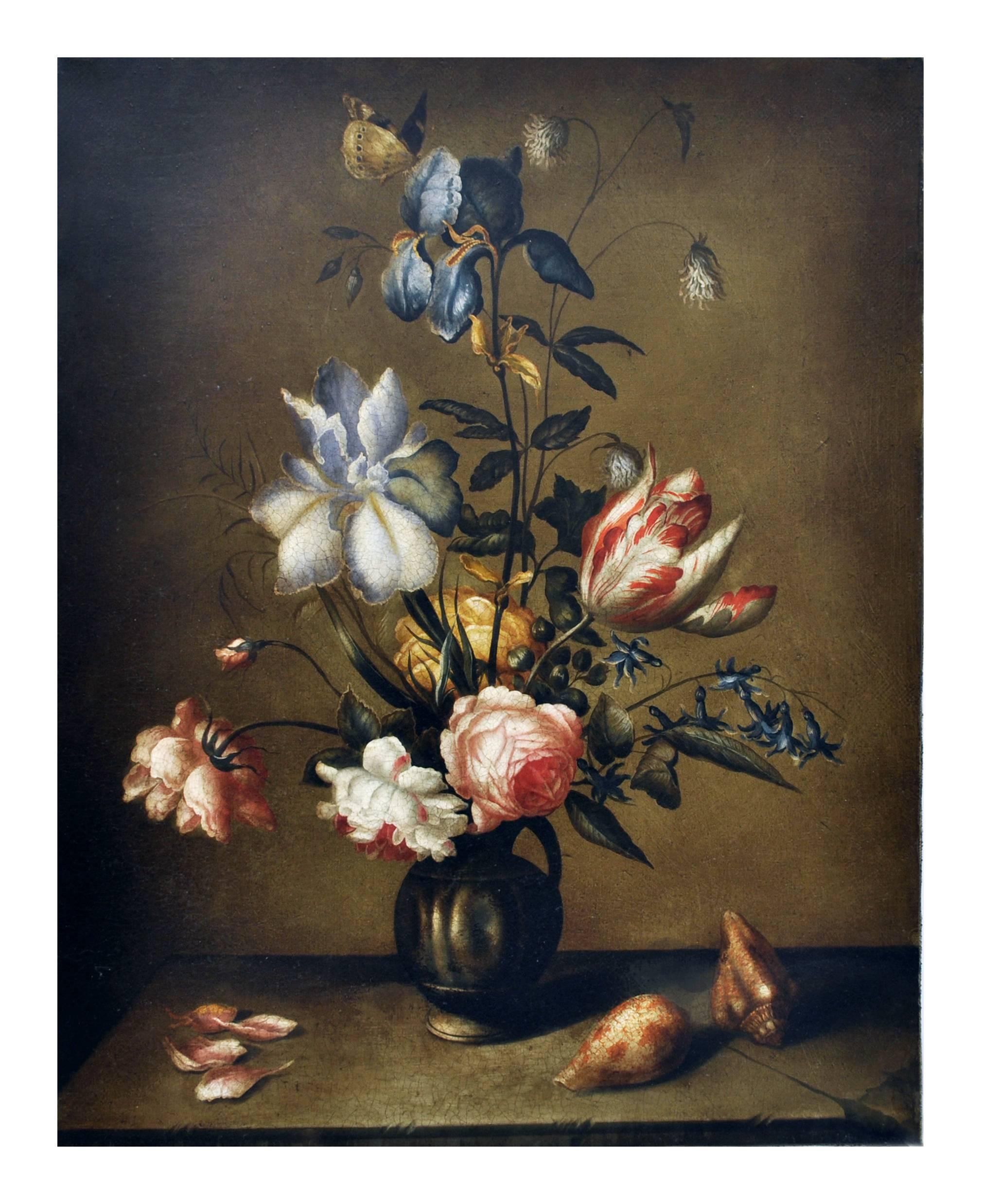 FLOWERS - Dutch SchooI - Nature morte italienne Huile sur toile - École hollandaise Painting par Carlo De Tommasi