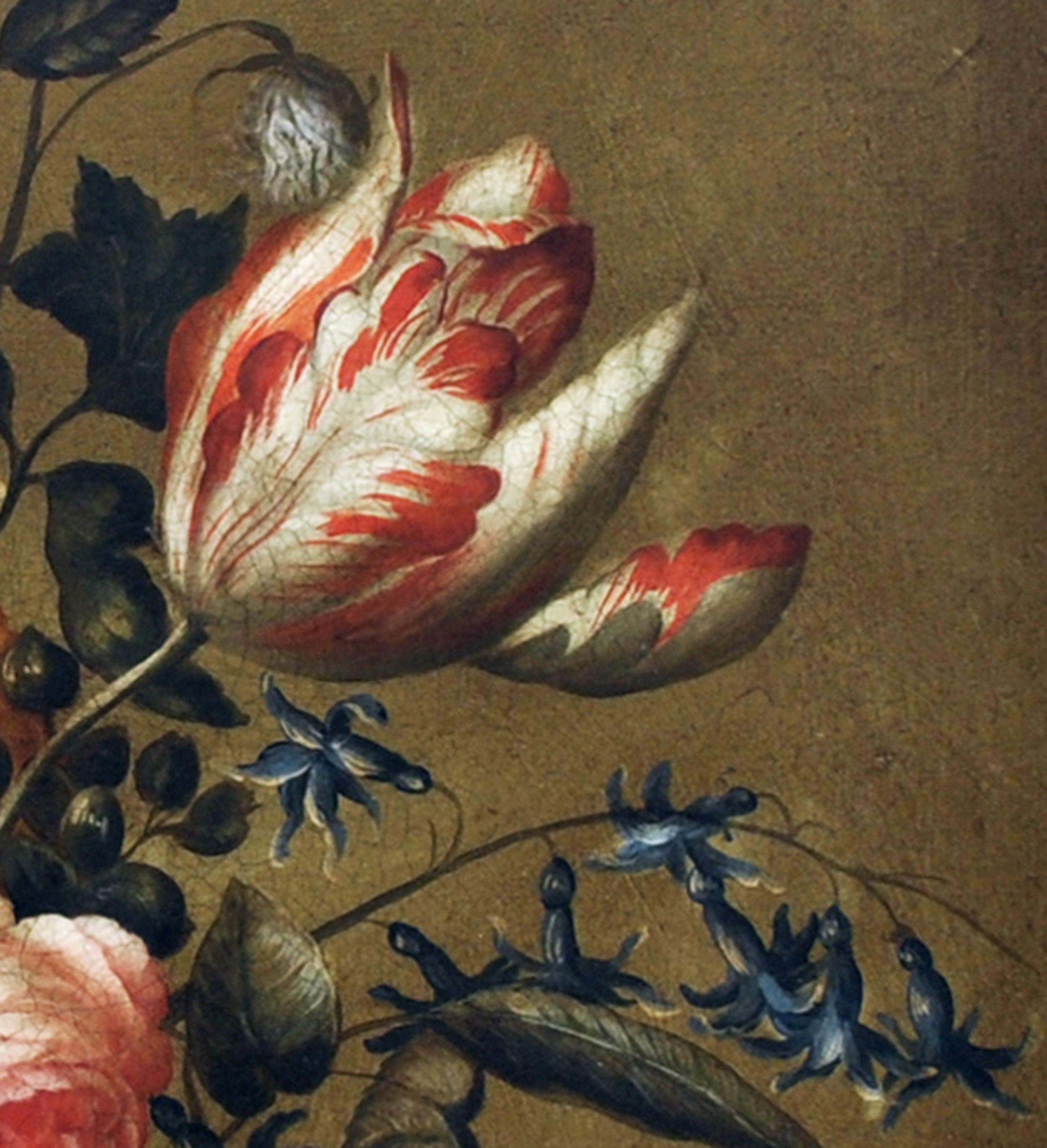 FLOWERS - Dutch SchooI - Nature morte italienne Huile sur toile - Noir Still-Life Painting par Carlo De Tommasi