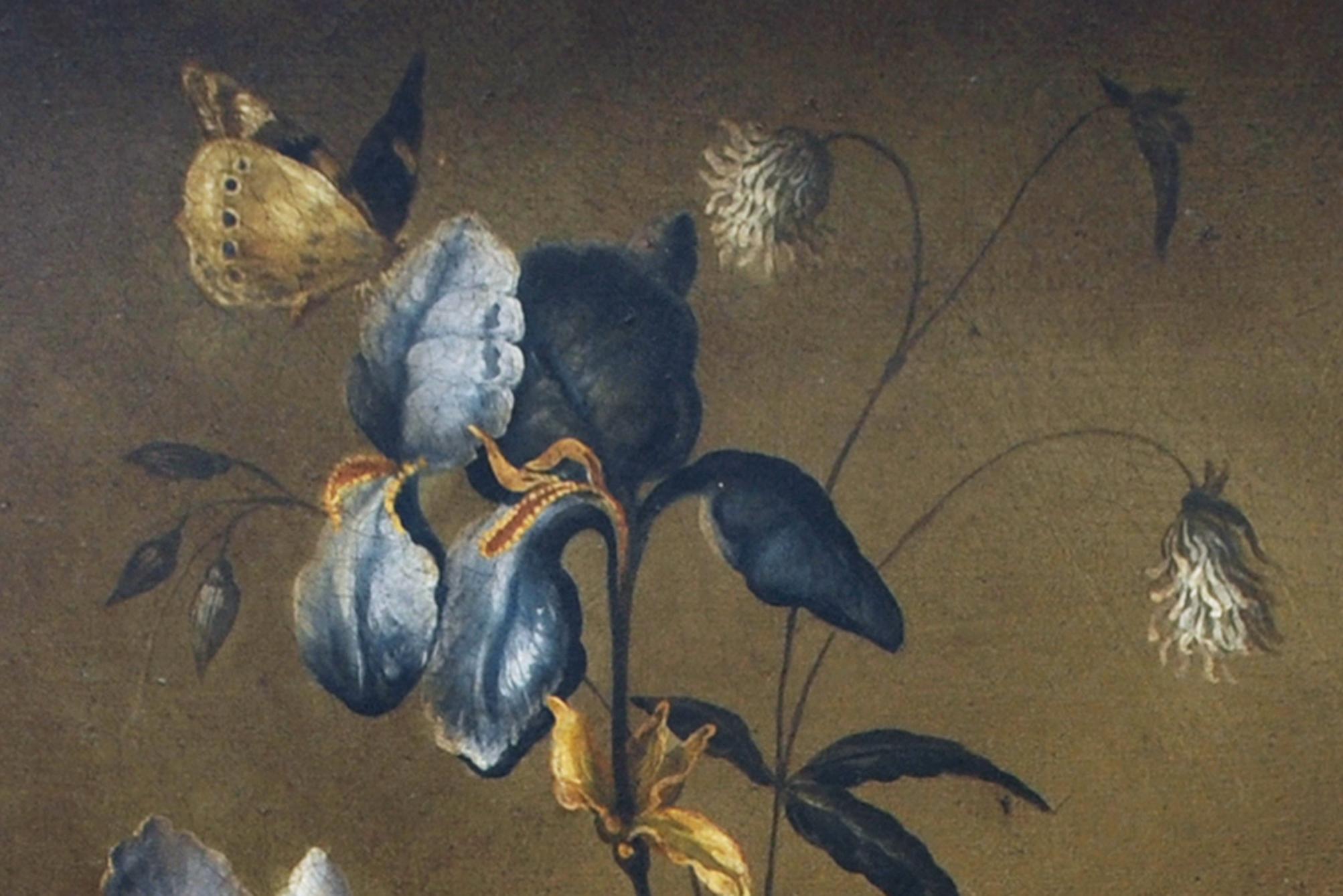 FLOWERS - Dutch SchooI -Italian Still Life Oil on Canvas Painting - Black Still-Life Painting by Carlo De Tommasi