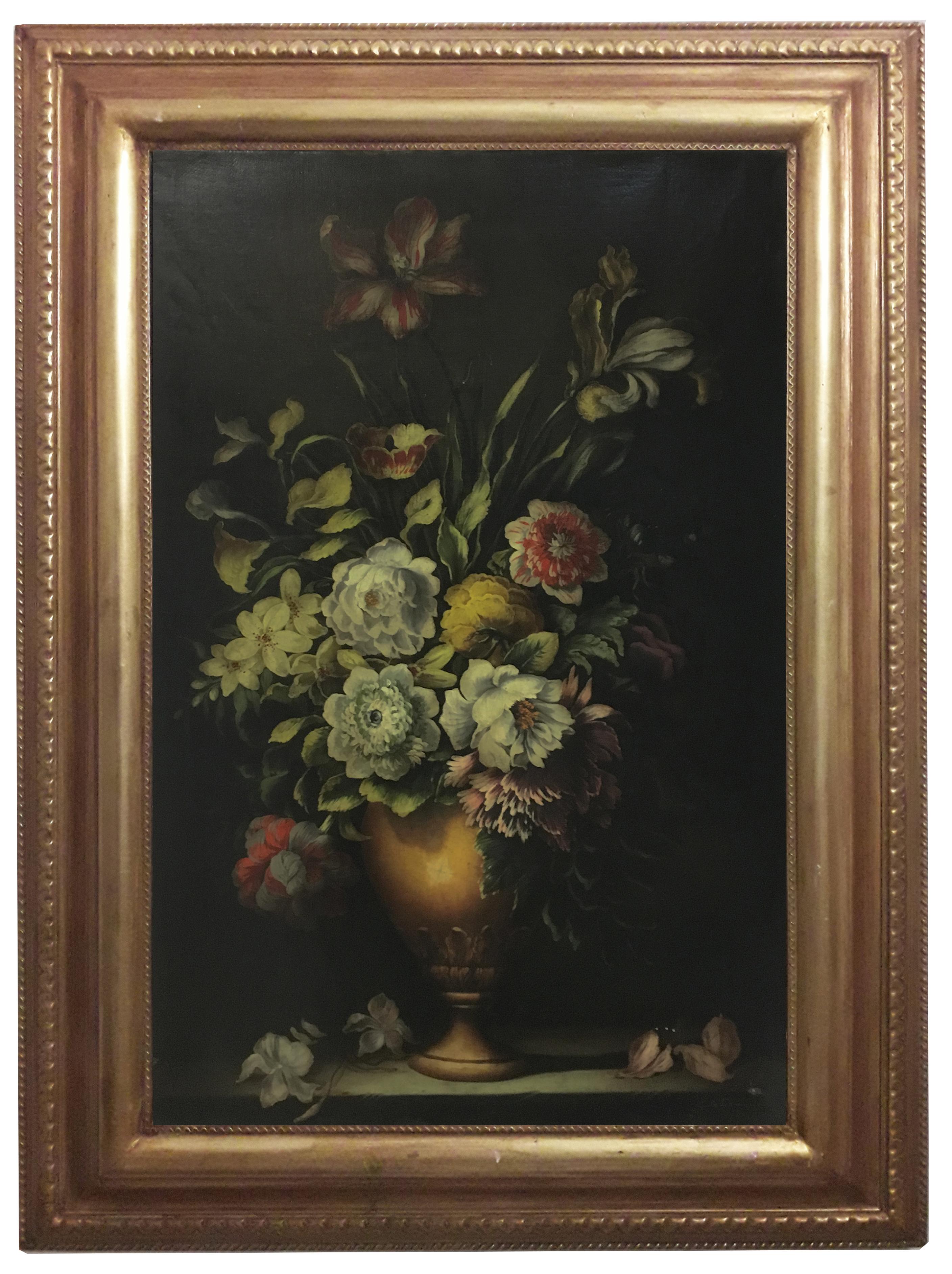 FLOWERS - Dutch School -Italian Still Life Oil on Canvas Painting